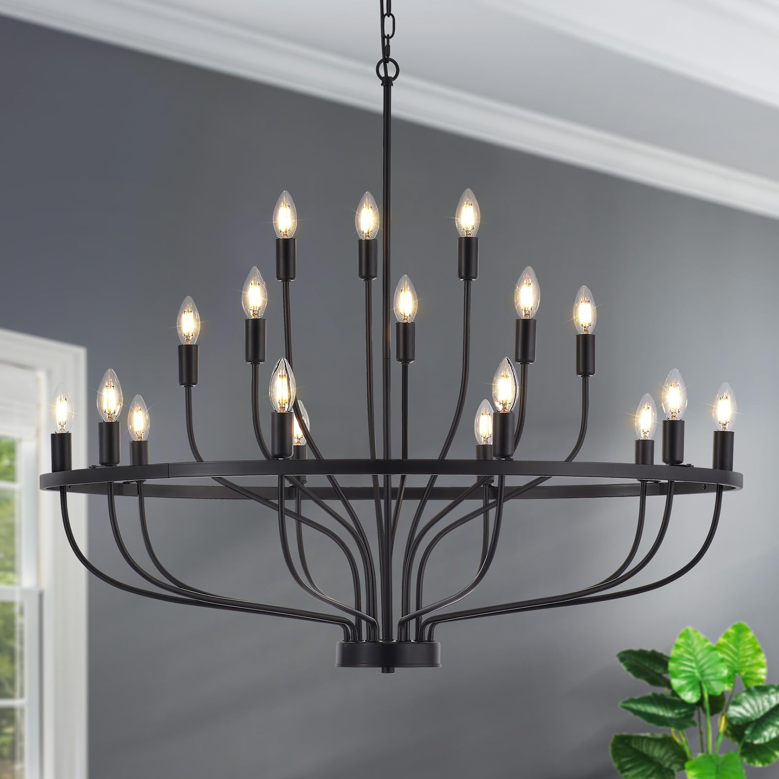 Widluth Industrial Black Chandelier, 39.4in, 18-Lights Candle Style, Rustic Vintage Design, Model MD1009-18-hei