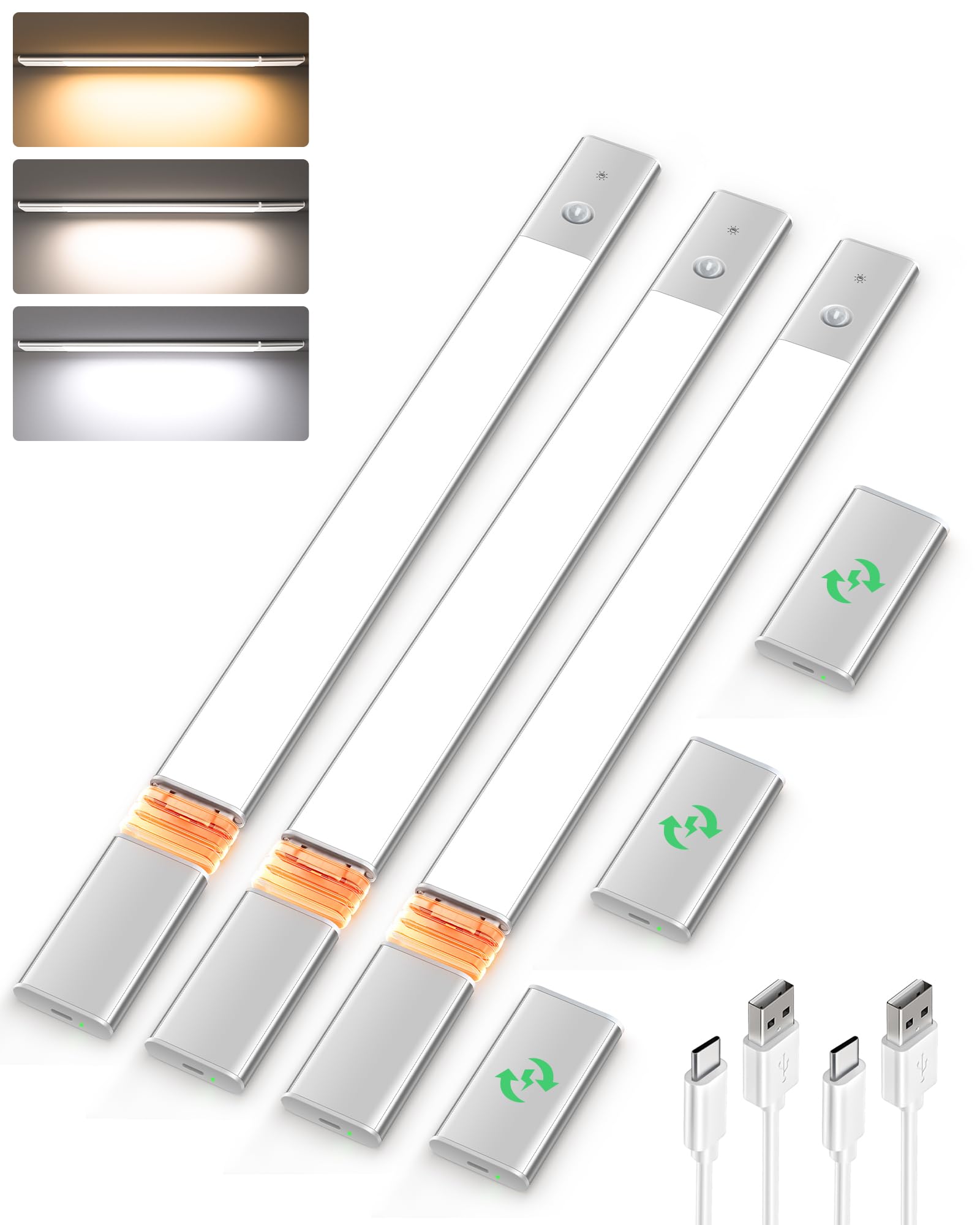 Ezvalo Under Cabinet Lighting, Motion Sensor Closet Lights With 3 Extra Batteries, 76 Leds Dimmable Eye-Caring Rechargeable Led