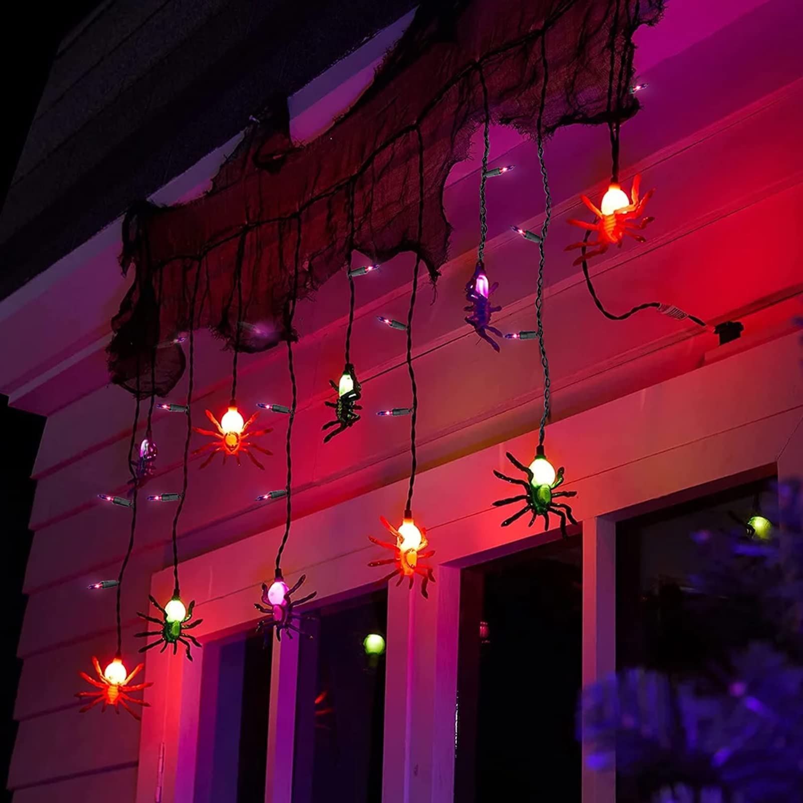 Pallerina Halloween Spider Decorative Lights, Halloween Spider String Lights With 10 Spider Decoration And 15 Purple Mini Lights, Halloween Porch String Lights For Haunted House, Halloween, Masquerade