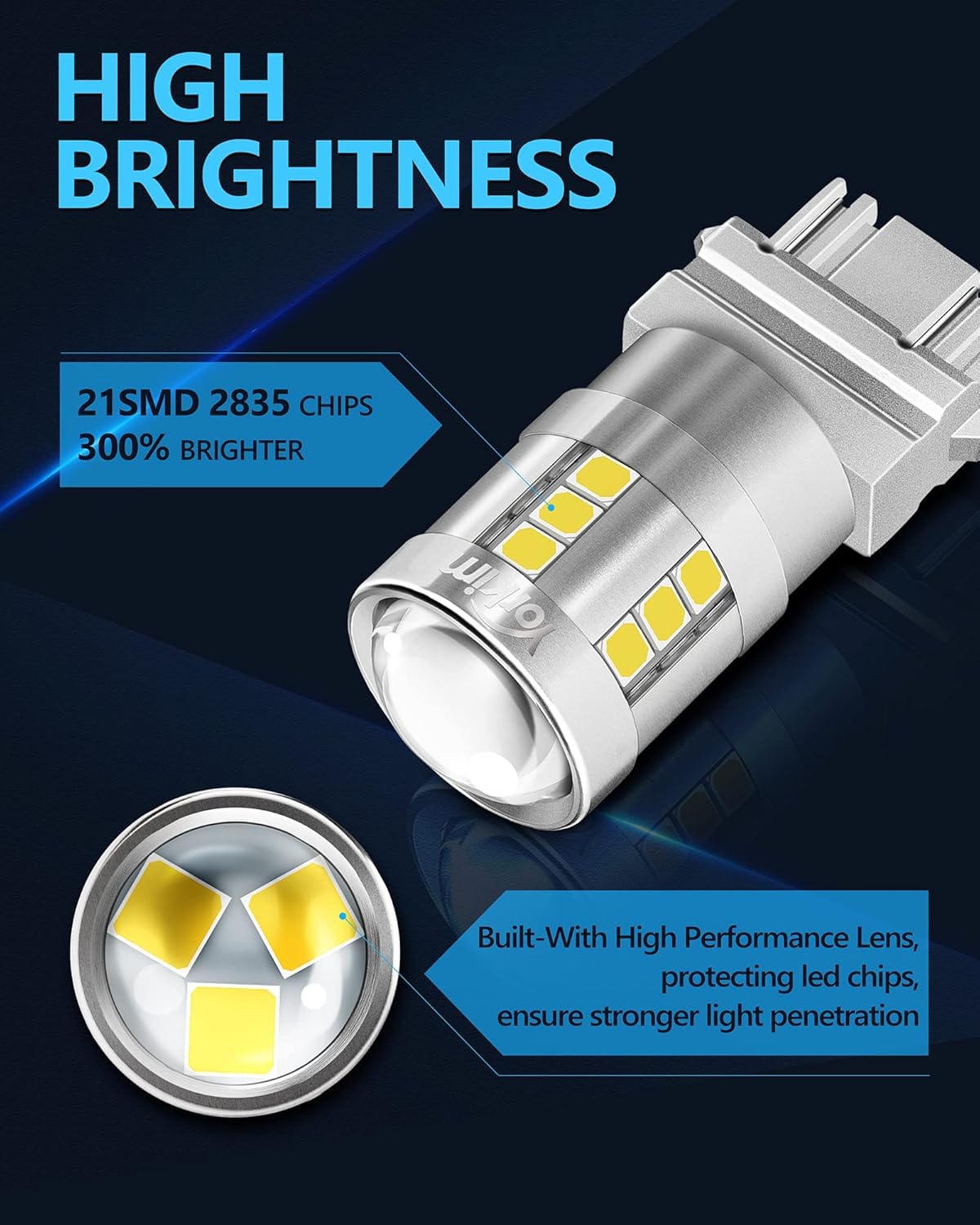 Yorkim 3157 LED Bulb, 6500K High Brightness, Replacement for Turn Signal/Brake Lights, White, Pack of 4