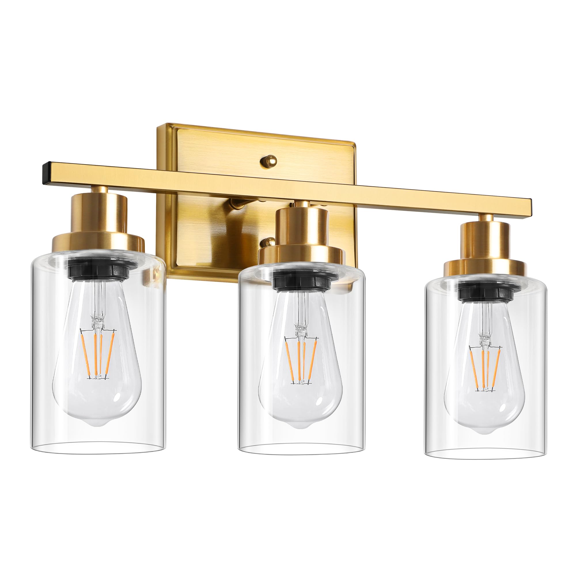 Ascher 3 Light Bathroom Vanity Light Fixtures, Gold Wall Sconces with Clear Glass Shade for Mirror, Kitchen, Living Room