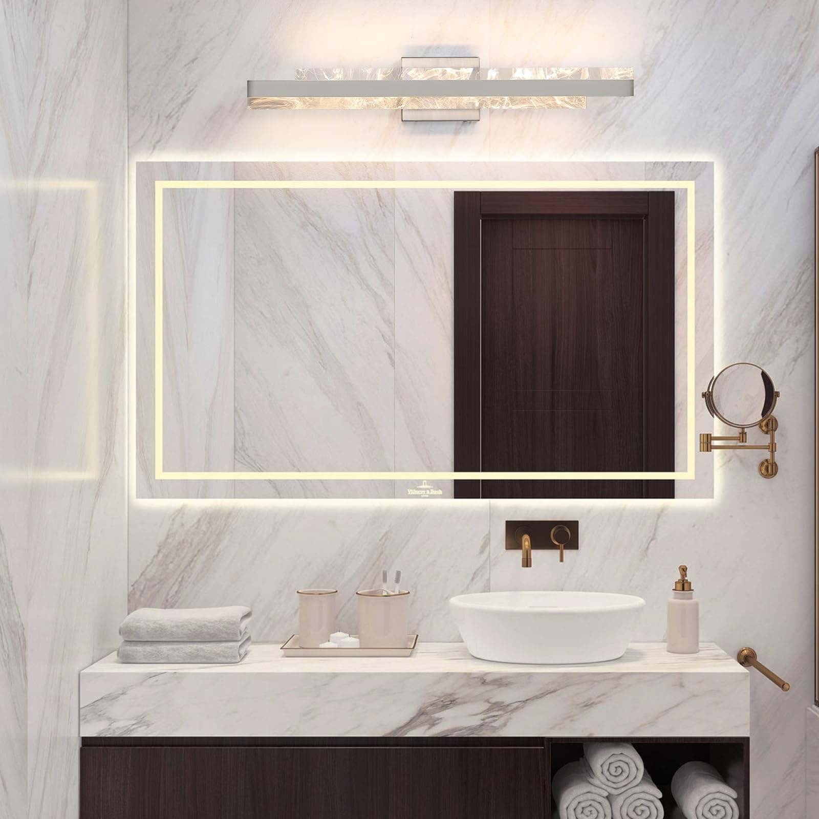 HAHZT 27" Dimmable LED Bathroom Vanity Light, Brushed Nickel, Metal, Model 8075WL - Wall Sconce for Mirror, 3000K Warm White
