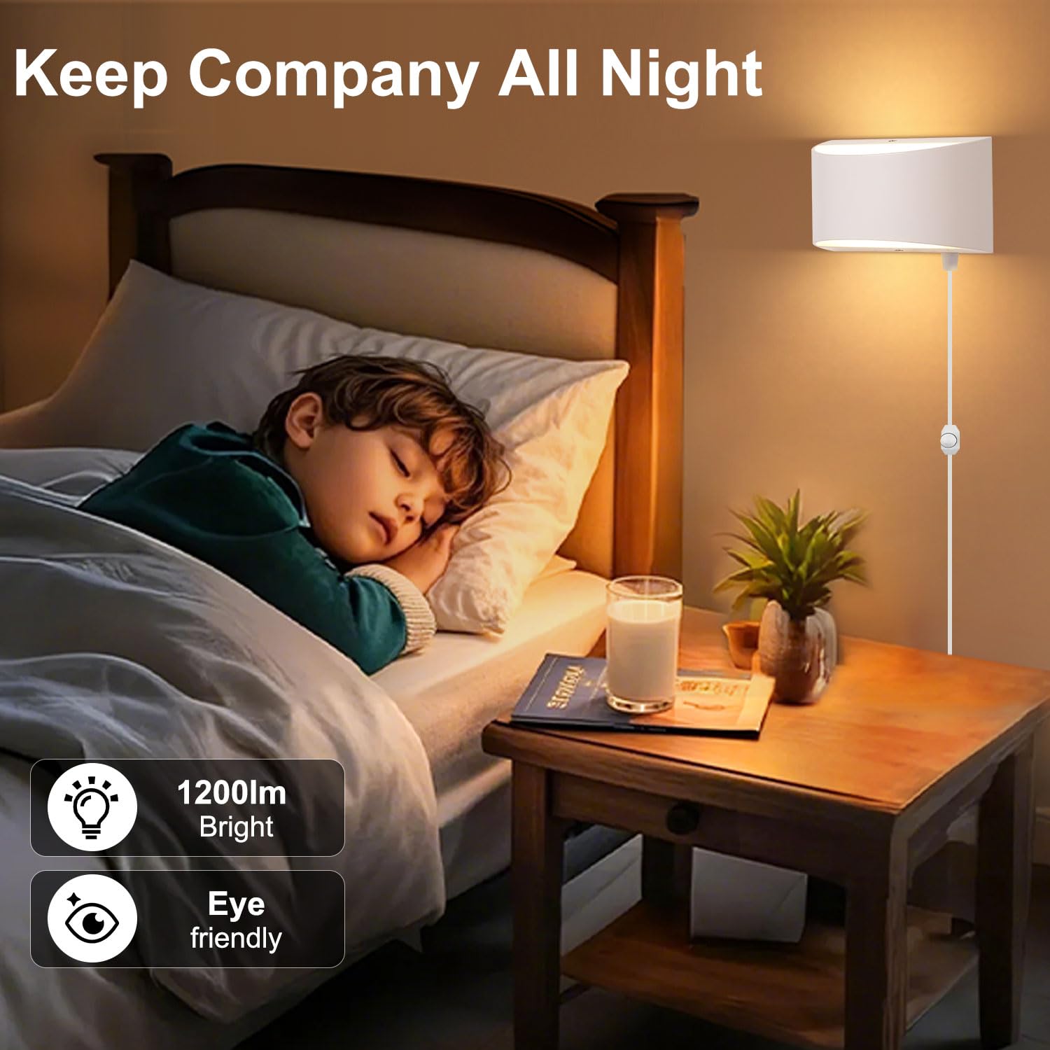 Lightess Plug In Wall Sconces 12W Modern Led Wall Light Dimmable Indoor Up Down Wall Lamp For Bedroom Living Room Hallway Stairc