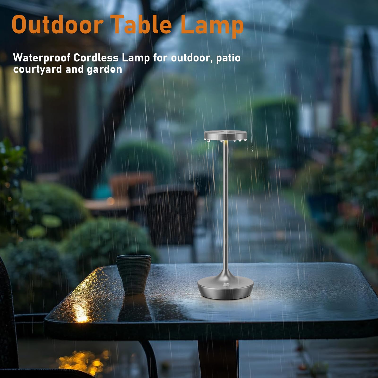 Tpczqj 2 Pack LED Cordless Table Lamp, Rechargeable, Waterproof, Touch 3 Color Dimming, Grey