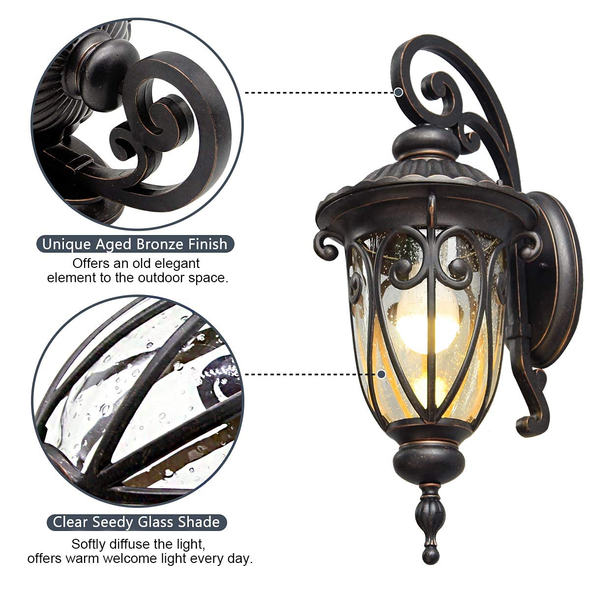 GOALPLUS 18 Inch Antique Bronze Outdoor Wall Light Sconce, Medium Aluminum Fixture for Porch, Garage, Front Door, Model LM0519-DN-S