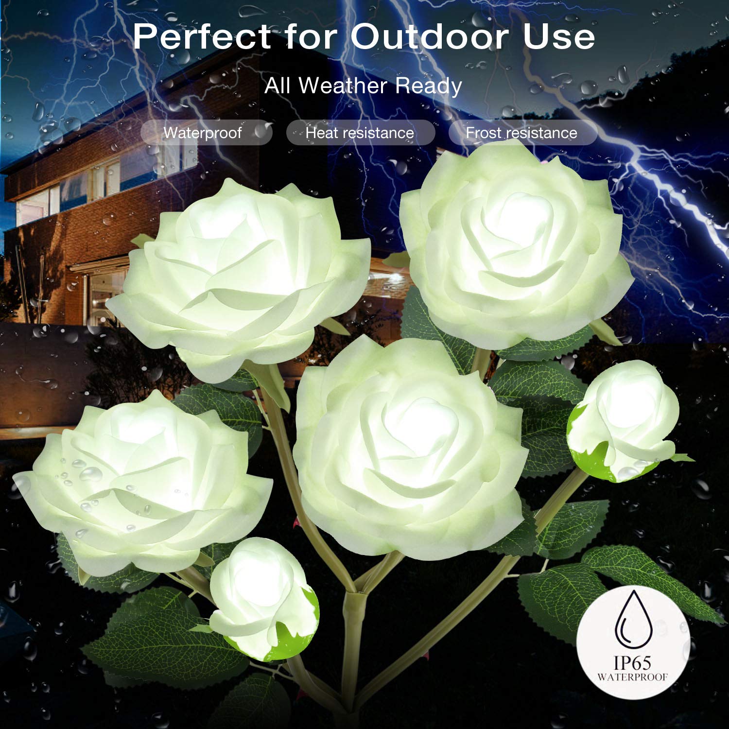 TYNLED Solar Garden Stake Lights, 6 Rose Flowers, Waterproof, 2 Pack, White