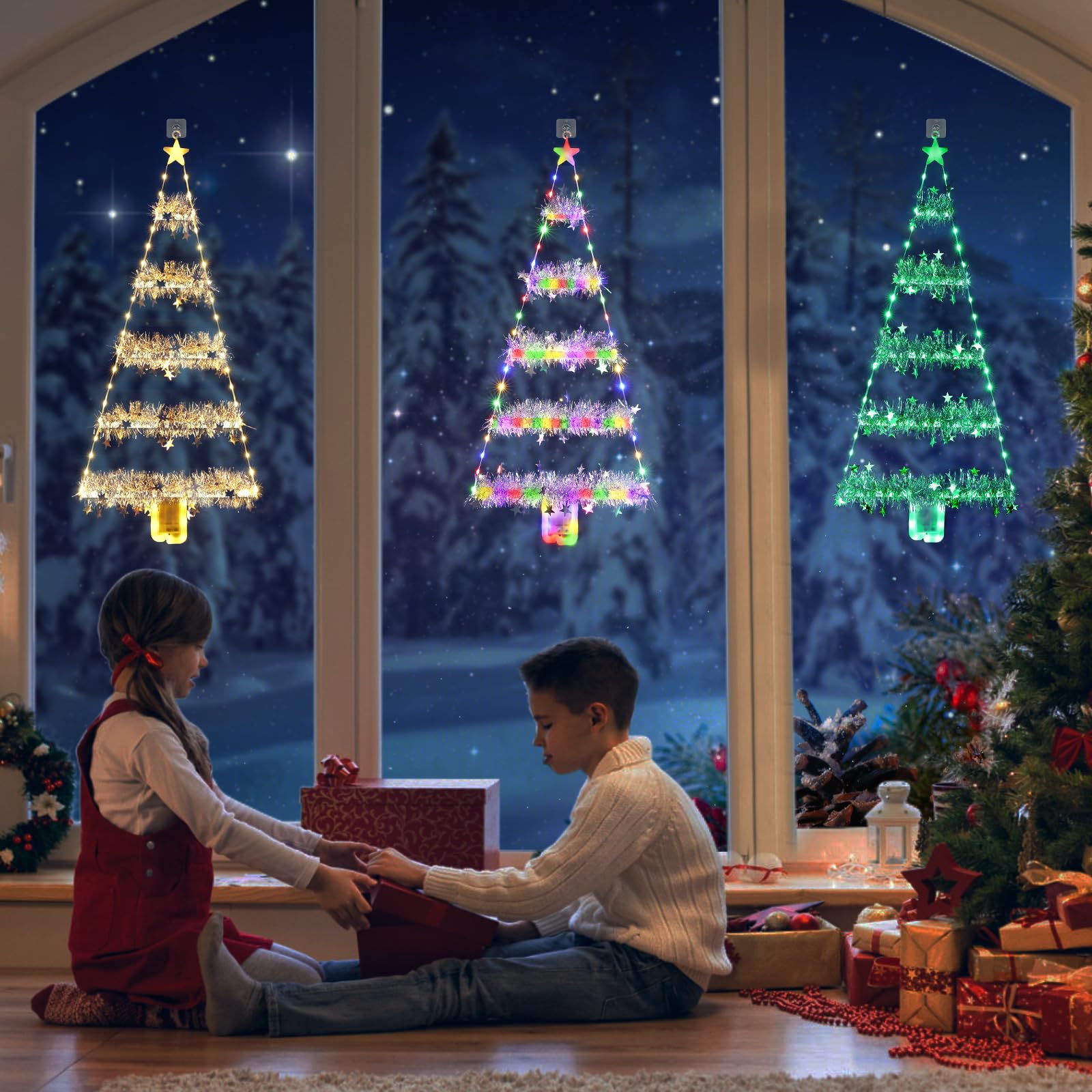 Toodour Christmas Decorations Indoor Lights, 2.65Ft Led Christmas Lights, Warm White Christmas Wall Window Hanging Lights, Battery Operated Holiday Decorative Lights For Outdoor, Garden, Home Decor