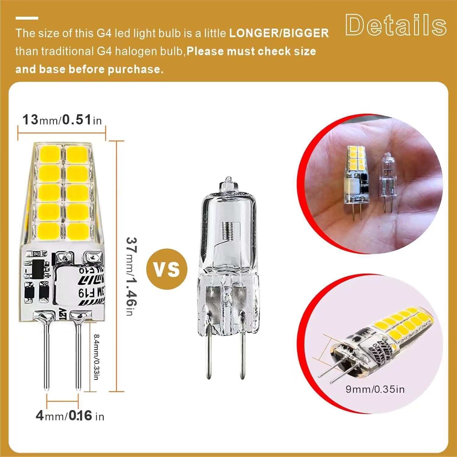 Aimeoko G4 Led Light Bulbs 12V 3.5W G4 Bi-Pin Led Bulbs, Daylight White 6000K, Non-Dimmable, 30W Halogen Bulb Replacement For Un