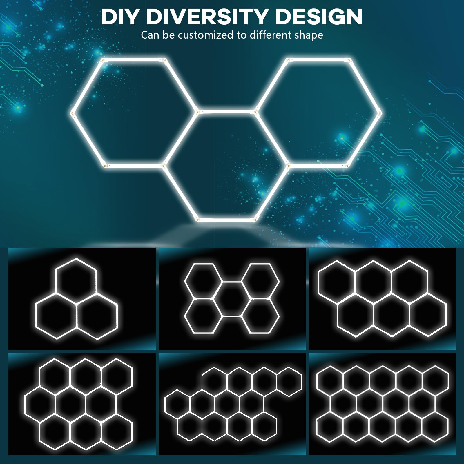 Cdkmax Led Hexagon Garage Light 3.0 Hex Grid Honeycomb Led Shop Light 135W 21400Lm 6500K Hexagon Lighting System Car Detailing S