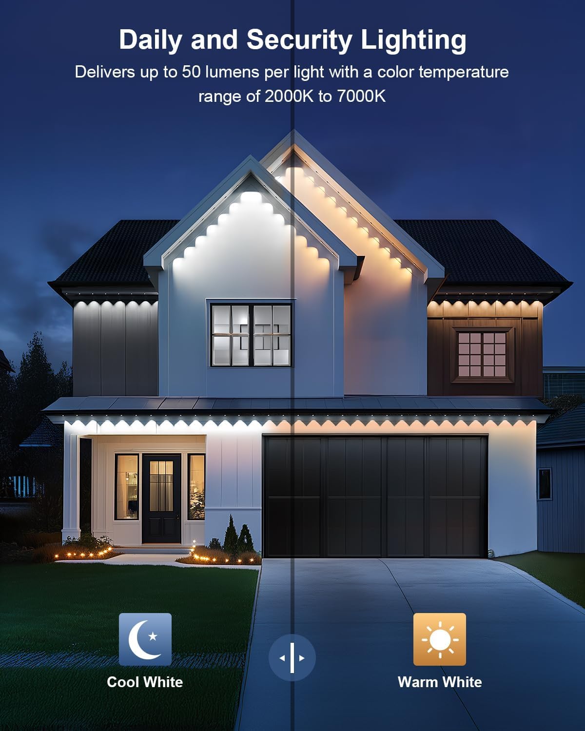 MIMIRGB 100ft Outdoor RGB Smart Eave Lights - IP67 Waterproof, Remote/App Control, Black, Model JG-001W-10