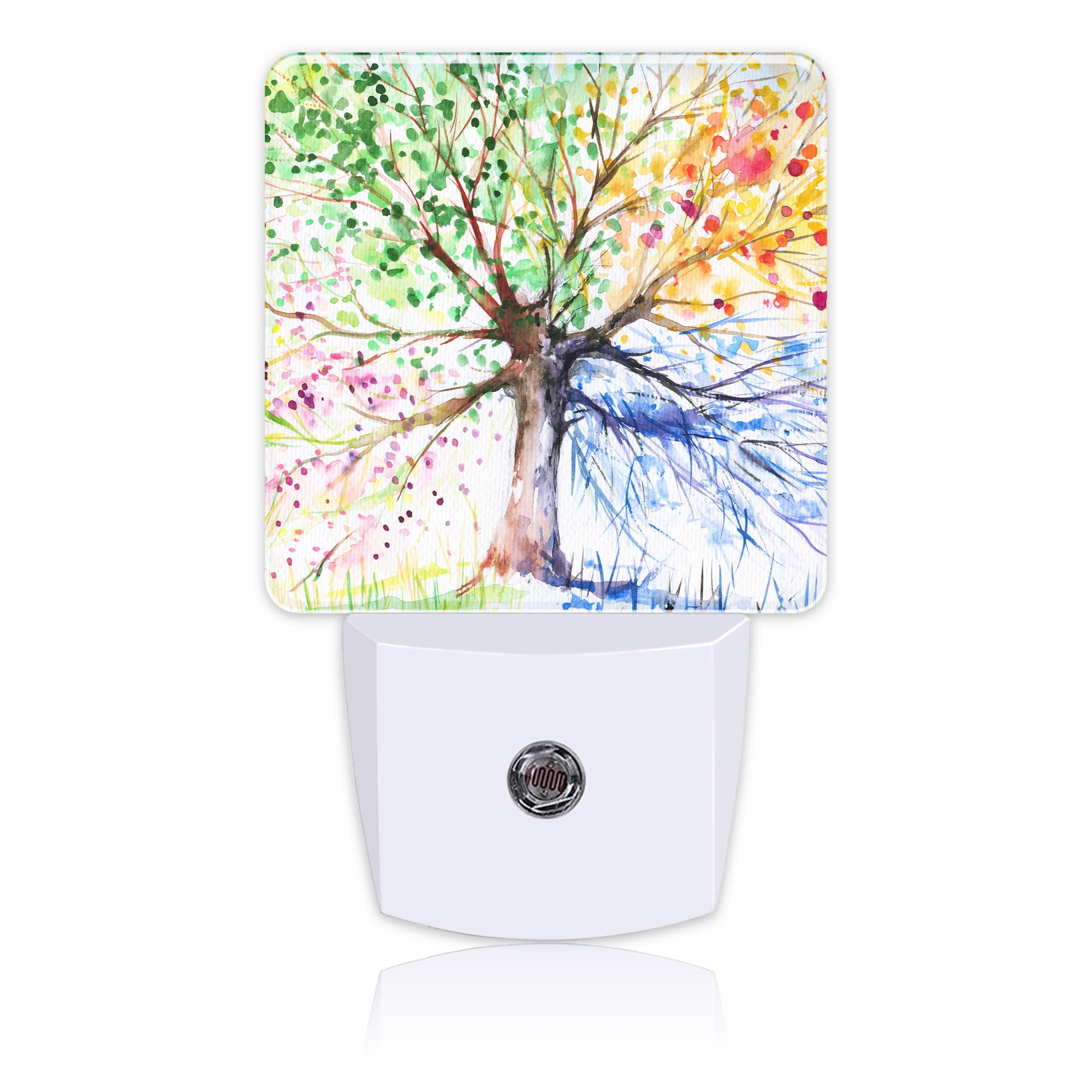Uiaoiais Night Light Plug into Wall Hand Painted Four Season Tree Night Light with Dusk to Dawn Sensor Night Light for Kid Girls