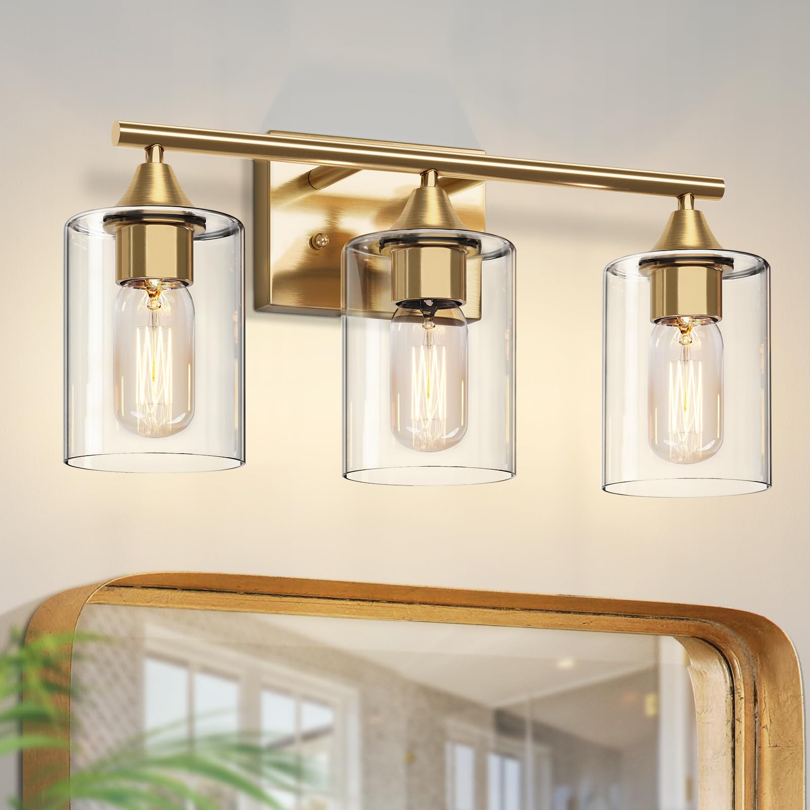 XPEHK 3-Light Vanity Light Fixtures,Bathroom Lighting Fixture Farmhouse Vanity Bar Lighting Matte Black Finish with Clear Glass
