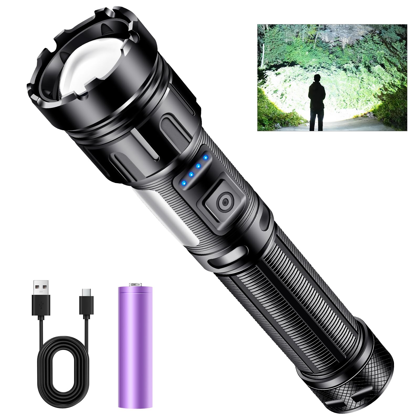 Skywolfeye Led Flashlight Super Bright Flashlights Rechargeable High Lumens Torch 5 Modes Zoomable Waterproof For Camping Kids A