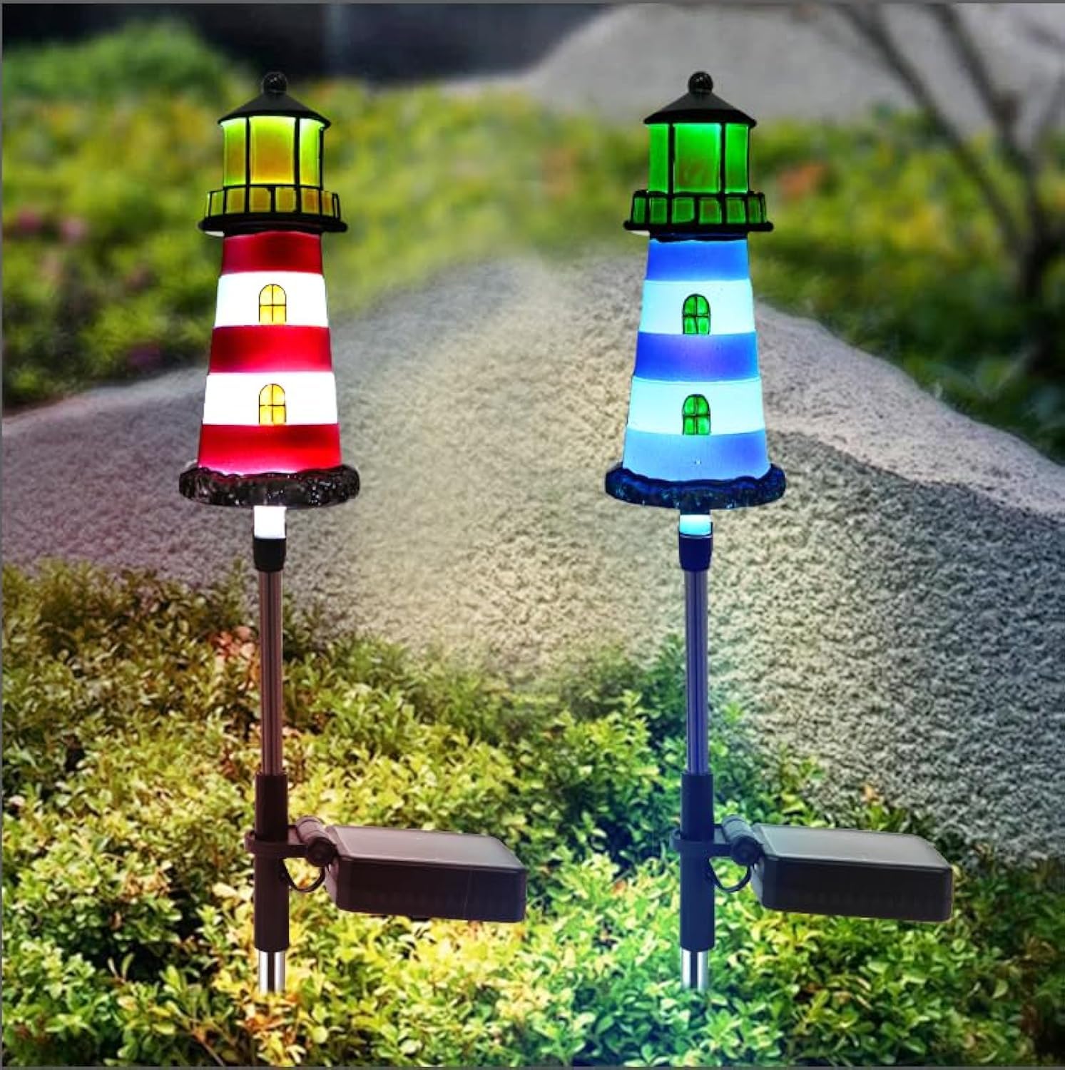 BEIDOULU Lighthouse Outdoor Solar Lights,2 Packs Outdoor Waterproof, Solar Trail Lights Decor Your Garden, Flower beds, Patio Li