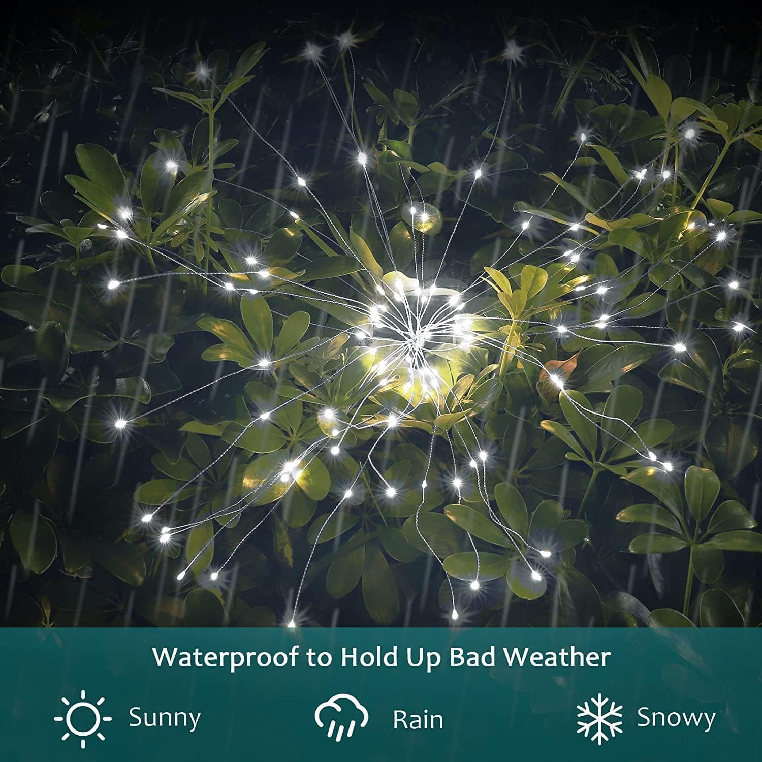 JJGoo Solar Firework Lights, 2 Pack 150 LEDs, Waterproof, Cool White, Model KM5003A1, Decorative for Garden, Patio, Party, Wedding