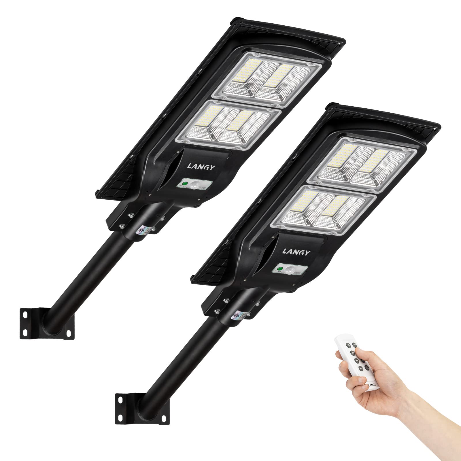 Langy Solar Street Light 30000 Lumens, 240 Led, Motion Sensor, Dusk To Dawn, 2 Pack, Cold