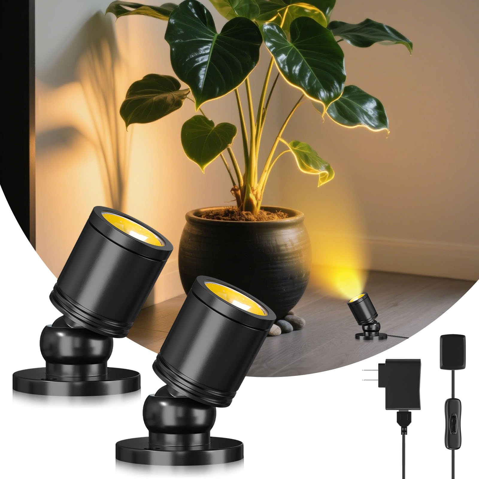 TobeBright Mini LED Spotlight Plug in  2-in-1 Indoor Small Spot Lights for Paired Display Art Model  Wired Accent Uplights for Plant Picture (Warm White)