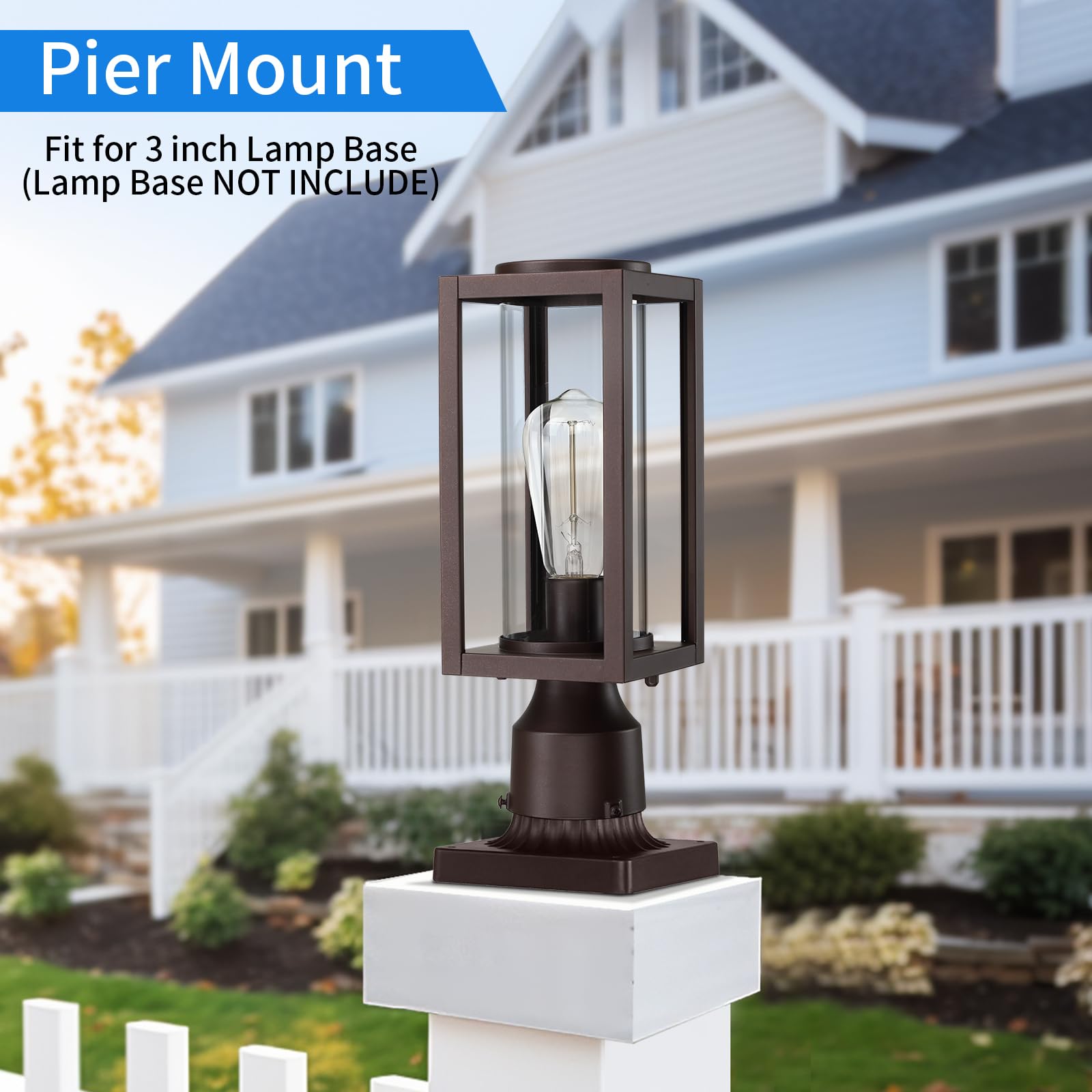 Myhxq Outdoor Post Lights Lamp Post Light Fixture 2 Pack, Modern Brown Exterior Post Lantern Fixture With Tempered Glass, Anti-R