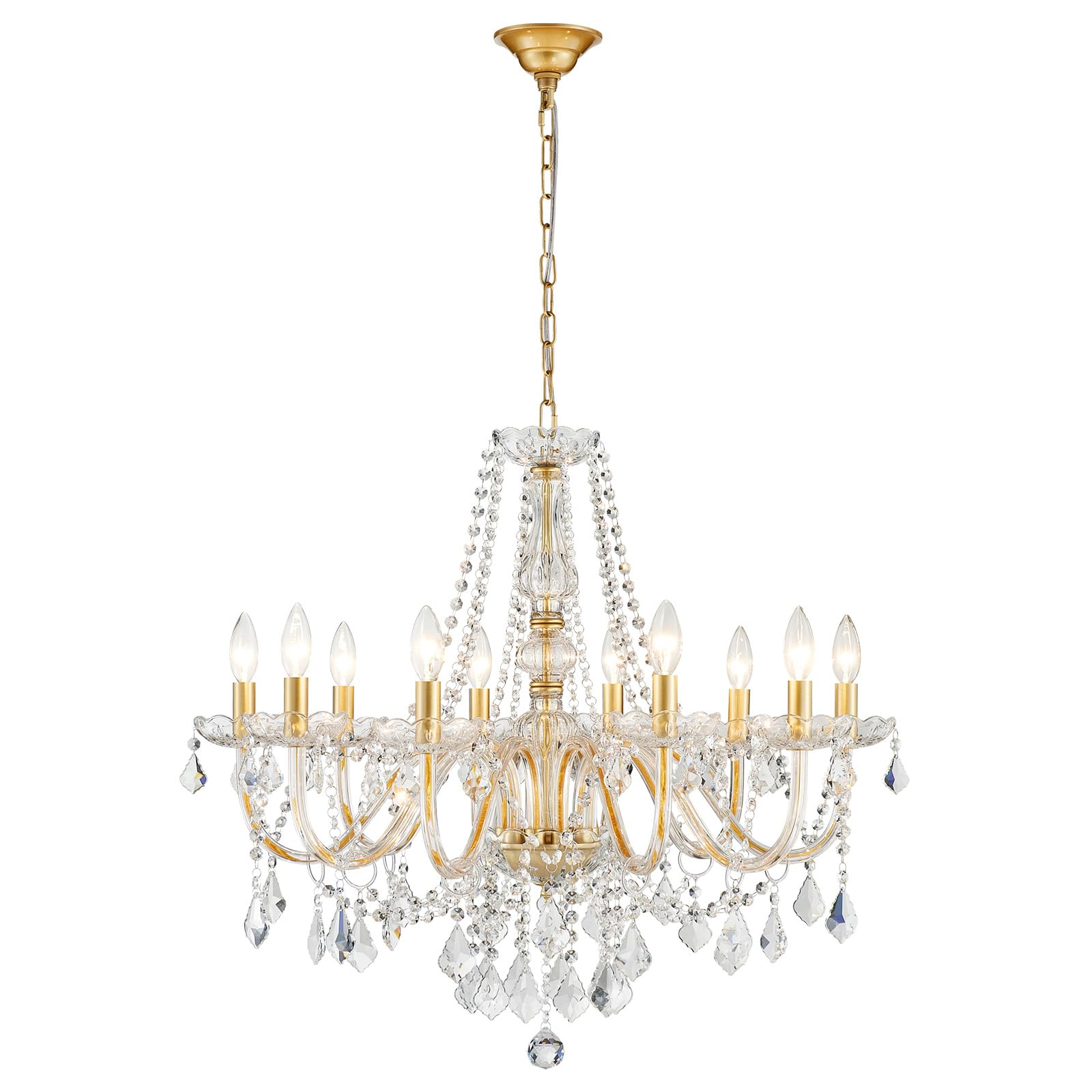 ANJIADENGSHI Large Crystal Chandelier, 10-Lights, Gold, 30.3in High x 26.8in Wide, Modern Design for Dining Room, Living Room,