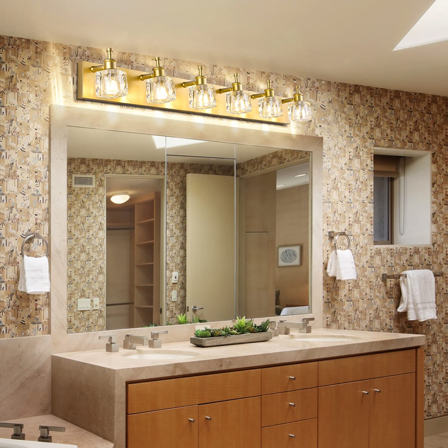 PRESDE 6 Light Bathroom Vanity Light Modern Gold Crystal Fixtures Over Mirror - Model f67bbdd5-3720-4351-9844-03f07d359eac