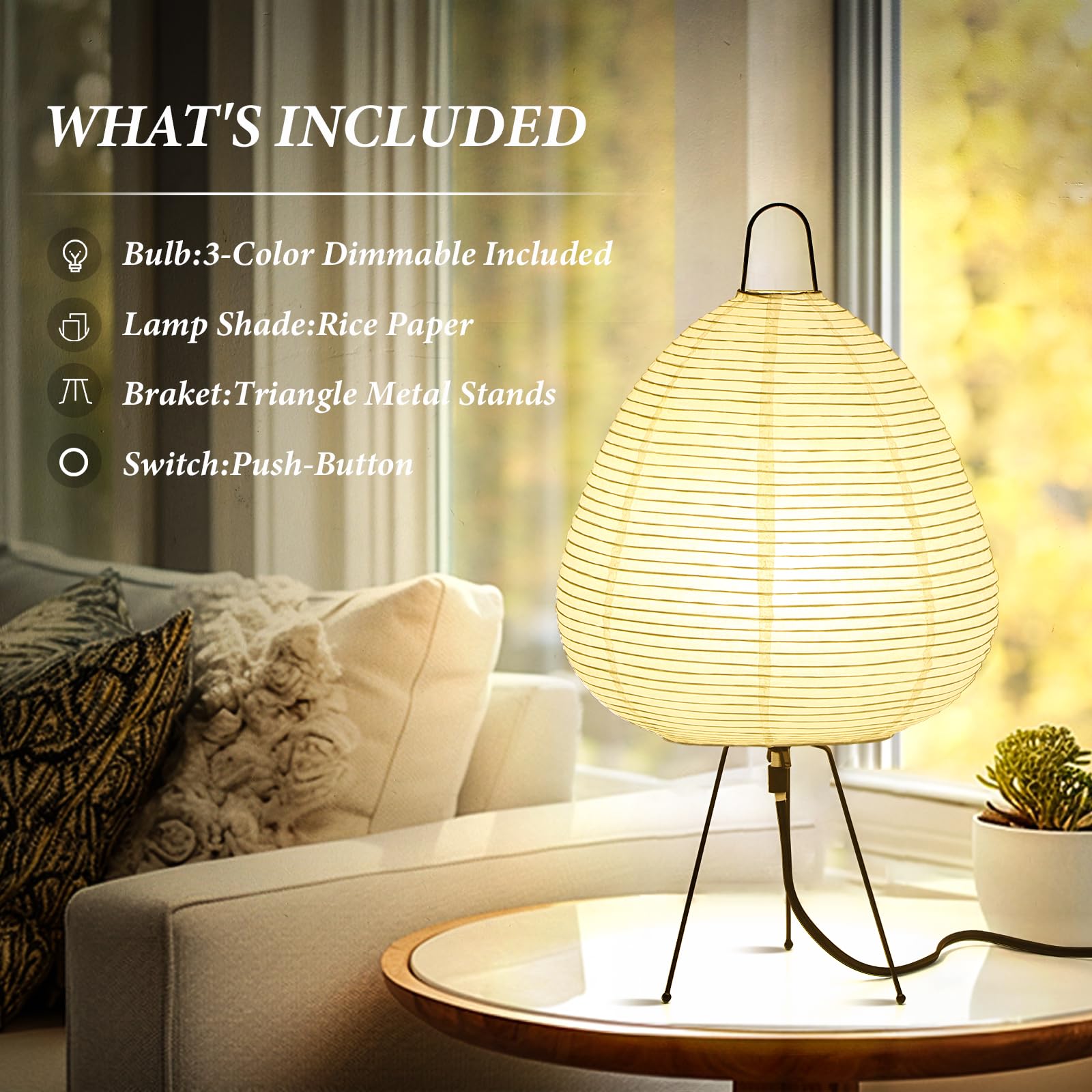 Jdvads Noguchi Paper Lamp - Akari Floor Lamp, White Rice Paper, 19"D x 16"H, Ideal for Bedside & Living Room Décor