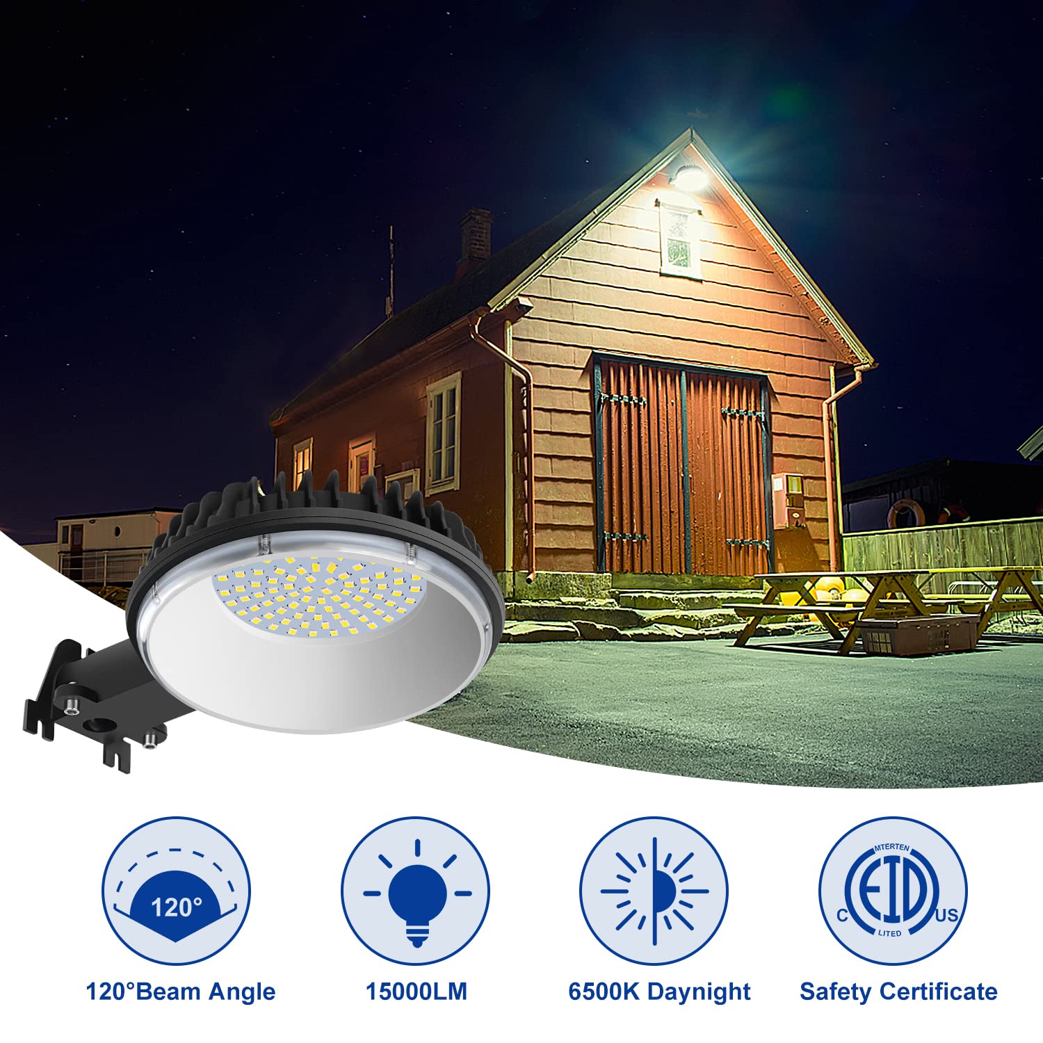 Karjoefar LED Barn Light - 120W, 15000LM, IP65 Waterproof, Dusk to Dawn Outdoor Security Light, Black, Model KLED