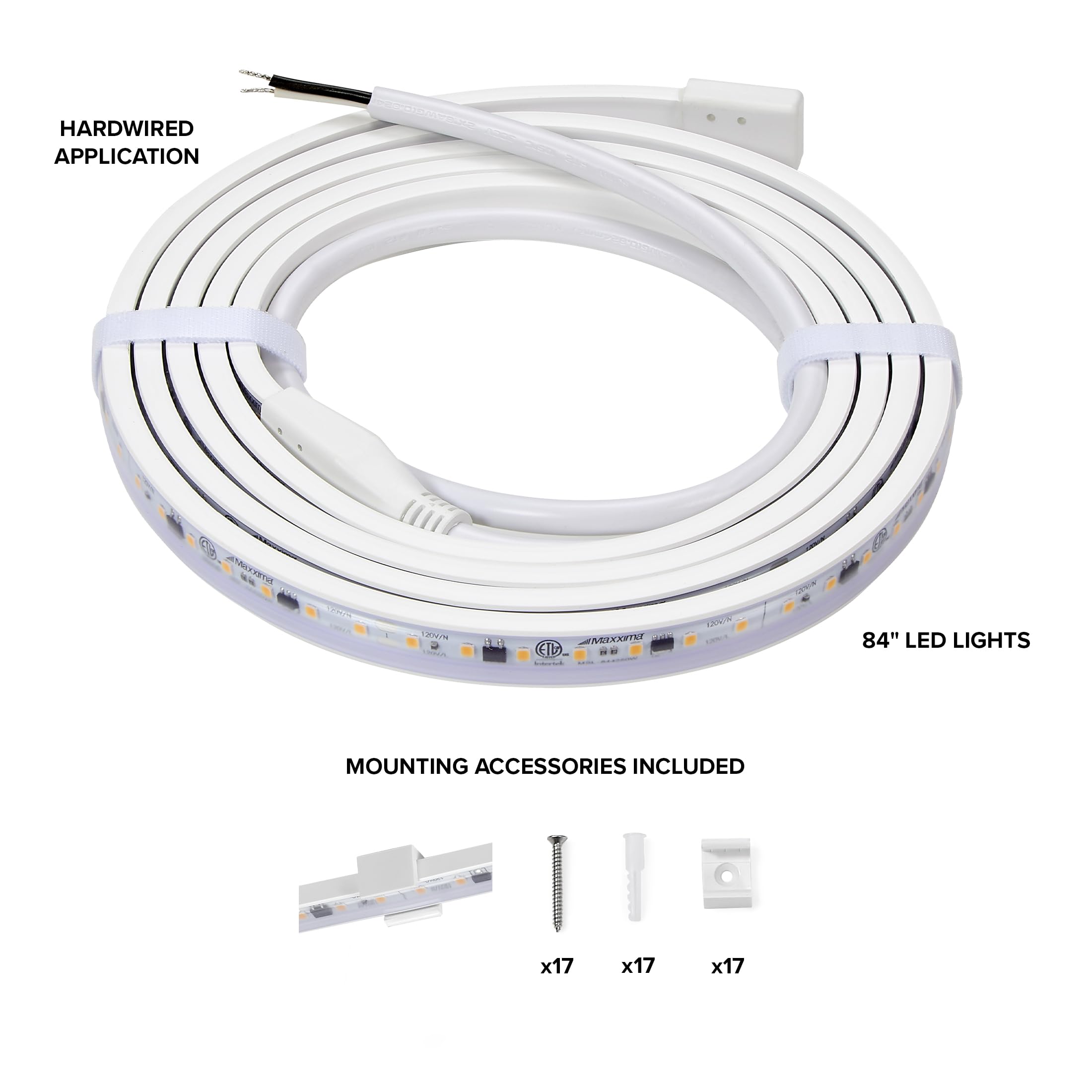 Maxxima 84 In. Hardwired Led Under Cabinet Strip Light, 3220 Lumens, 3000K Warm White, Kitchen And Living Room 120V White Cove L