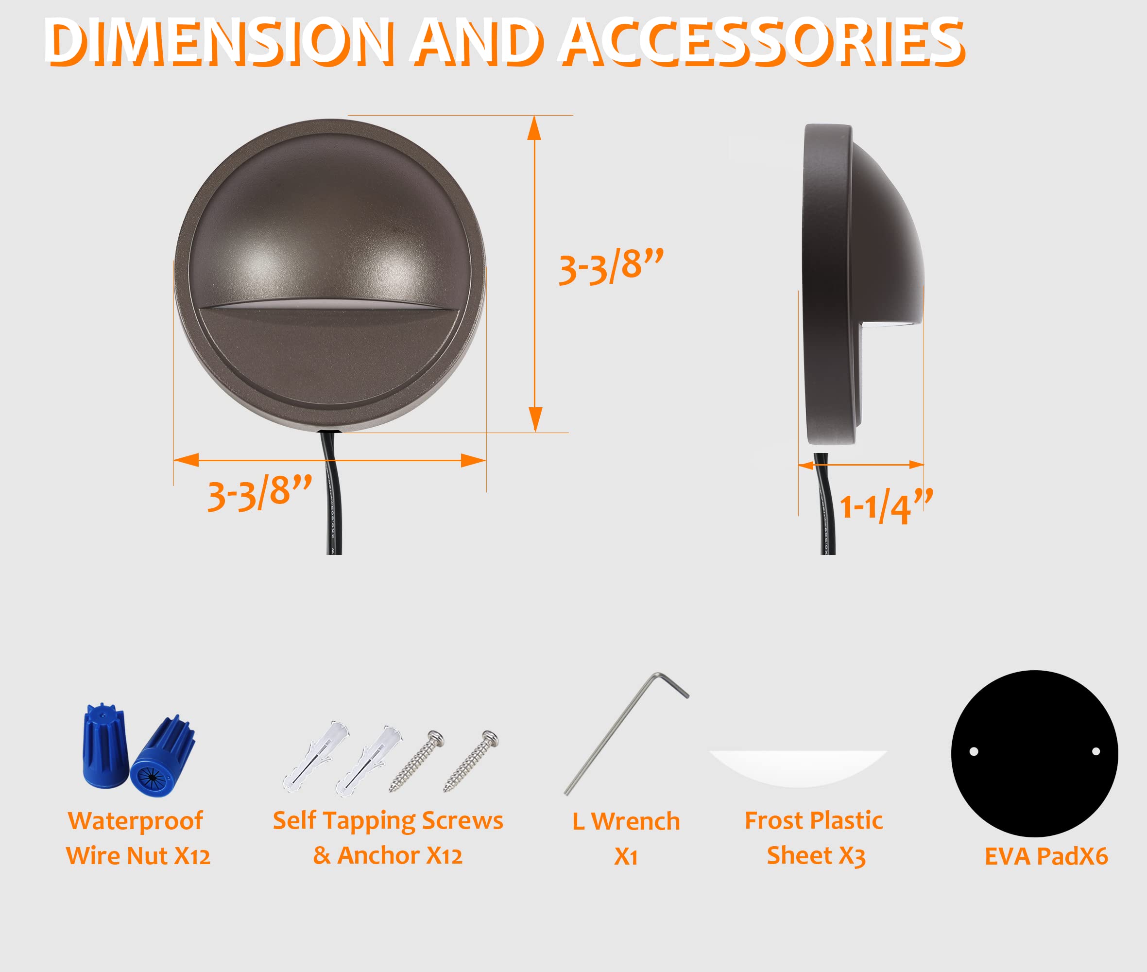 CLOUDY BAY Low Voltage LED Deck Lights 3CCT, 3W, 12V-24V AC/DC, Oil Rubbed Bronze, 6 Pack, Model CBDL93COR