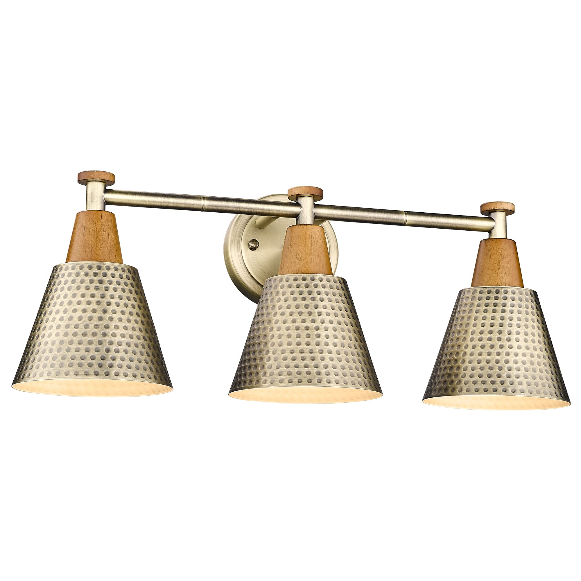 Femila Antique Brass Bathroom Vanity Light, 3-Lights Industrial Modern Wall Sconce Bathroom Lighting, Hammered Metal Shade Finis