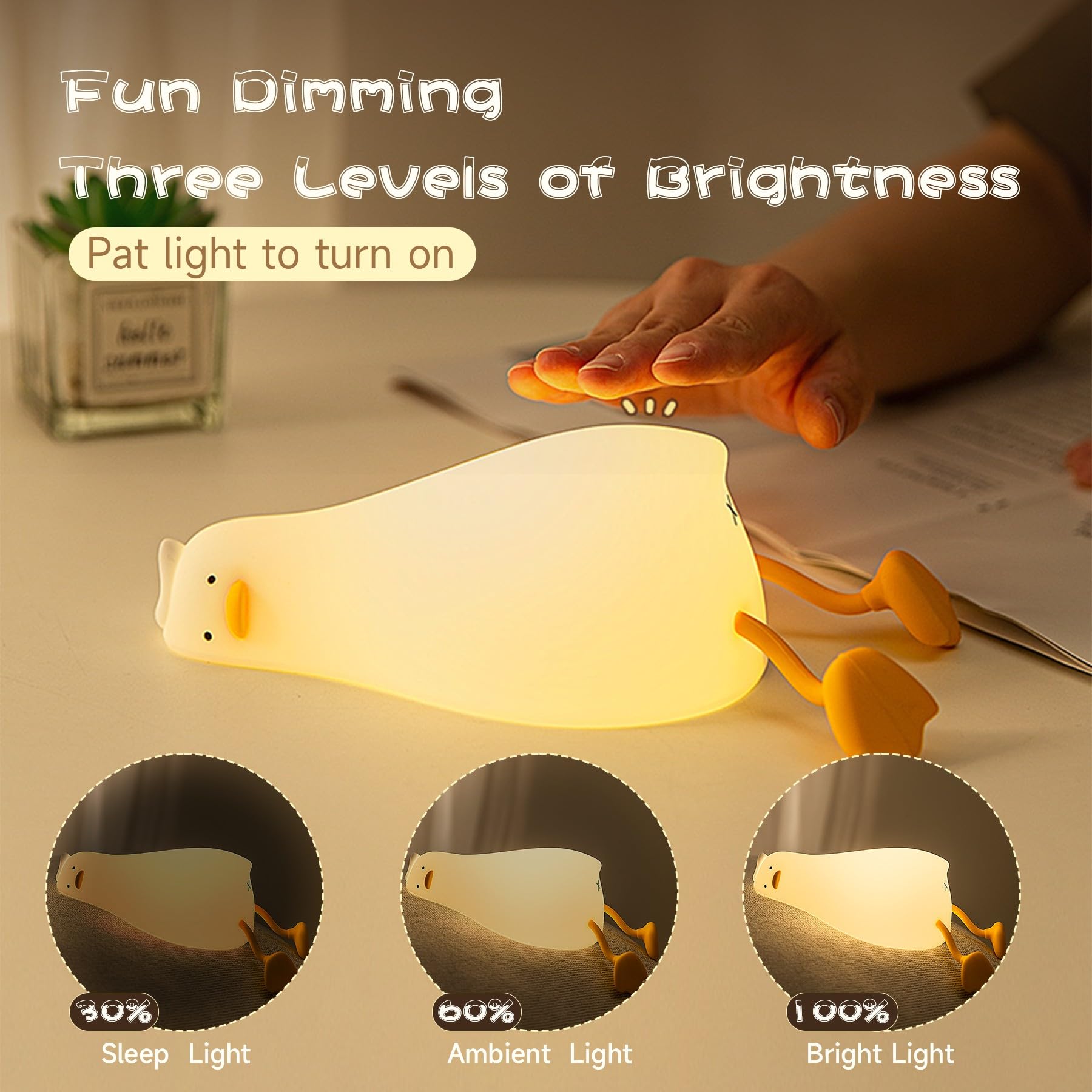 NesveCit Lay Flat Duck Night Light, Dimmable LED Silicone Lamp for Nursery, Rechargeable, Model k-1096