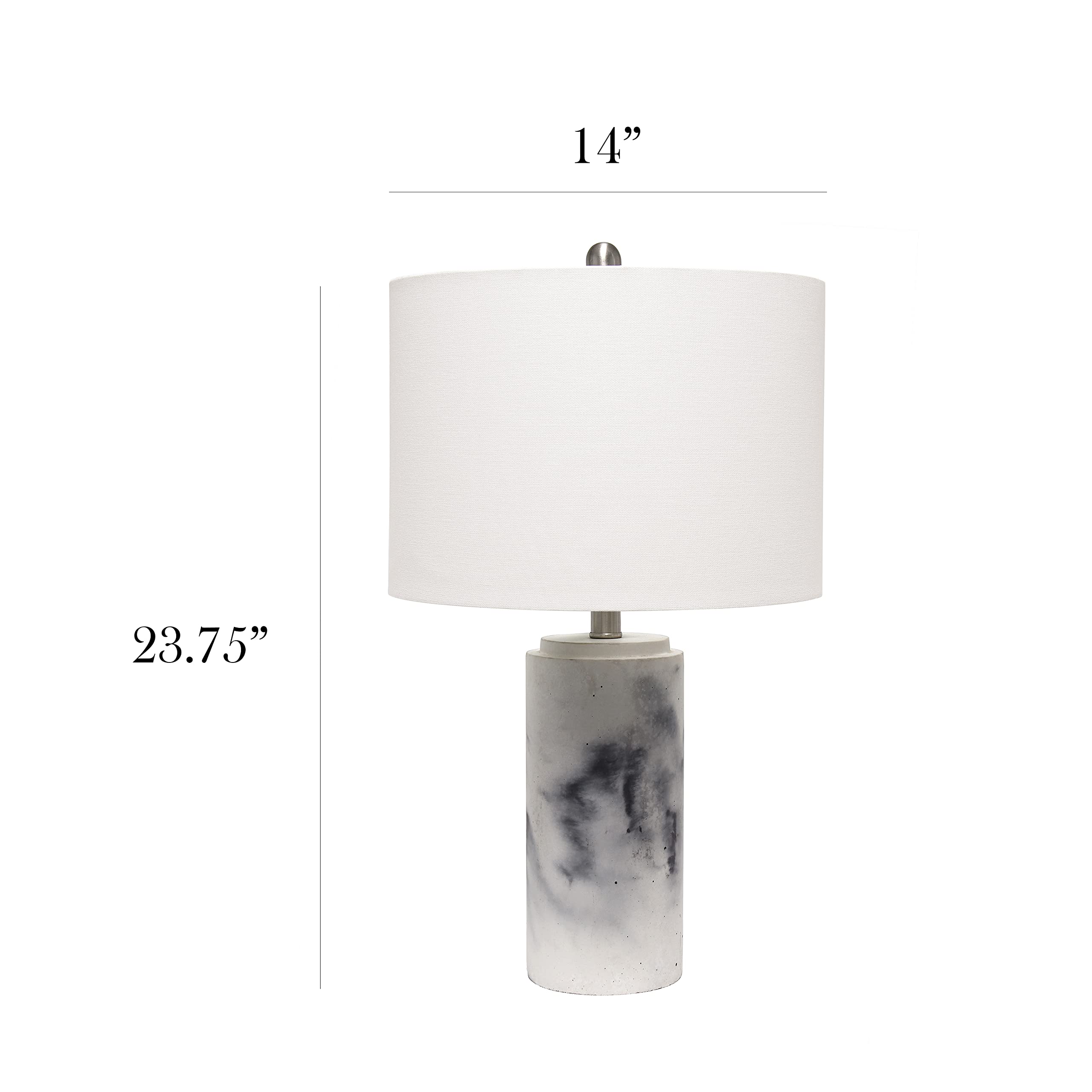 Elegant Designs LT3325-WHT Marble Table Lamp, Fabric Shade, White