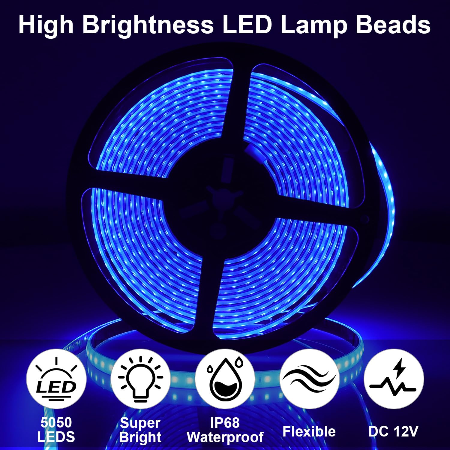 CCBASEBALL 20FT RV Awning Lights - 12V Blue LED Strip, IP68 Waterproof, Silicone for Motorhome, Trailers, Food Trucks