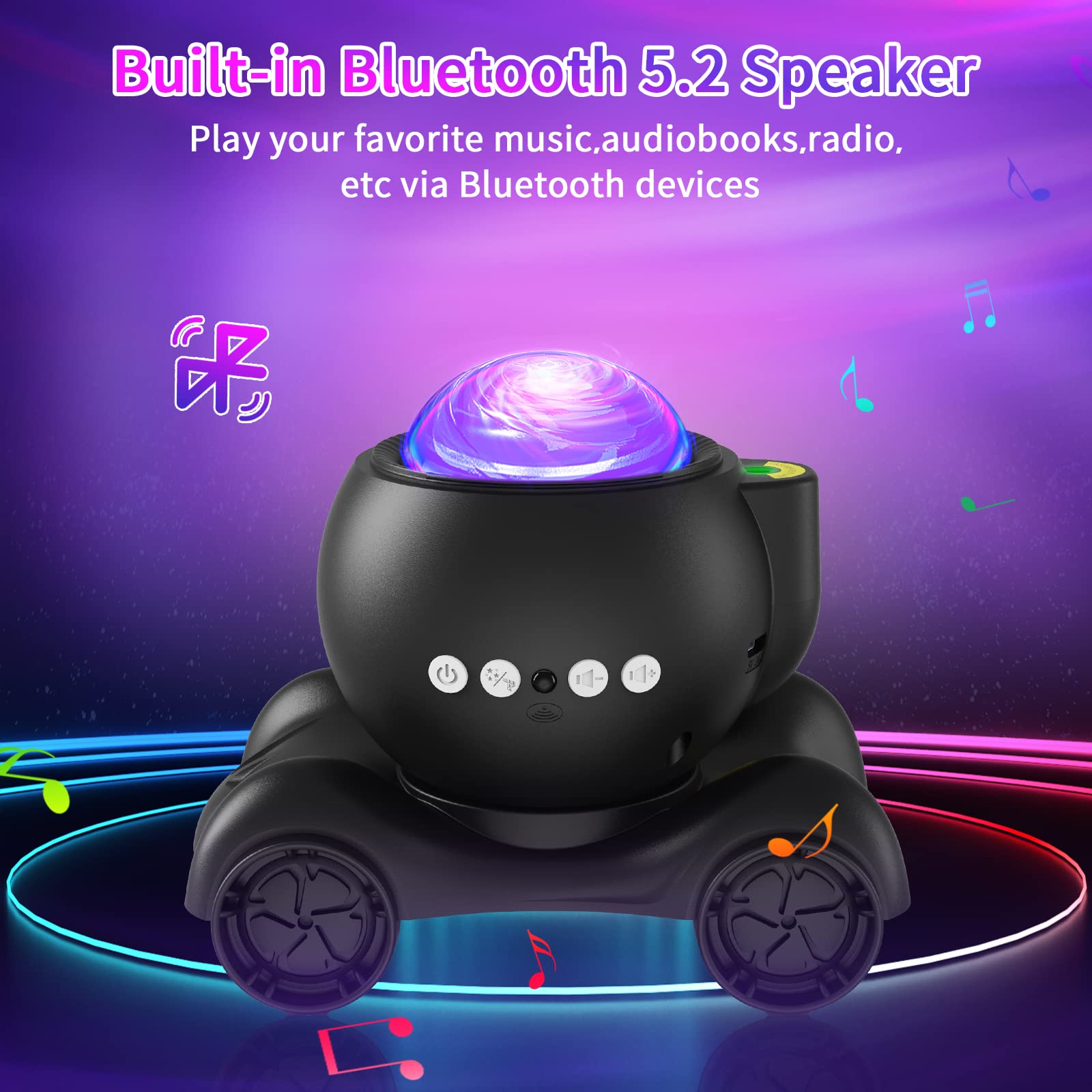 Enokik Galaxy Projector With Bluetooth Speaker - Star & Aurora Night Light For Home & Parties - Black