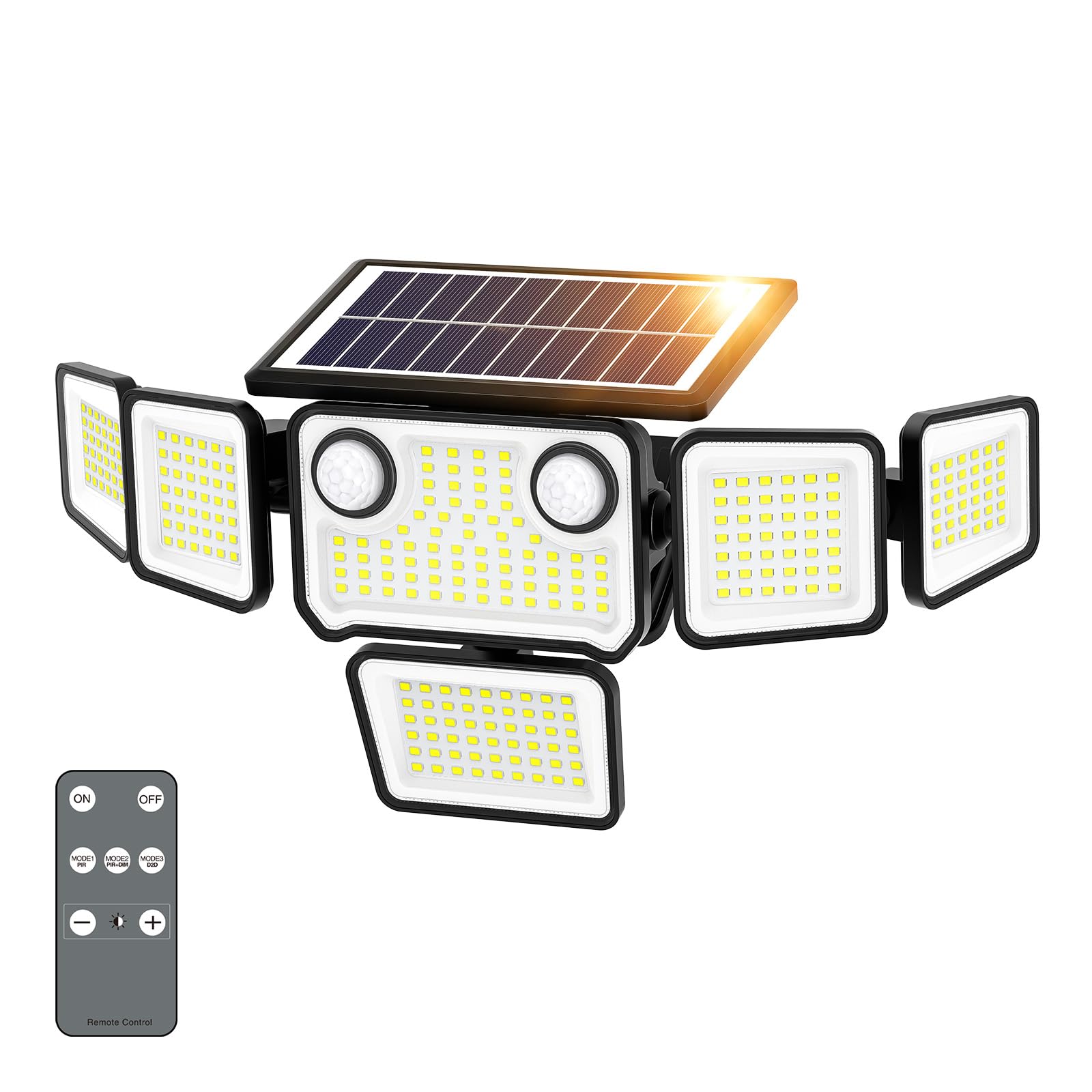 SZPOWER 6000LM Solar Flood Lights, 6 Heads with 2 Motion Sensors, Remote Control, Black, Model SZC10AS6-TY