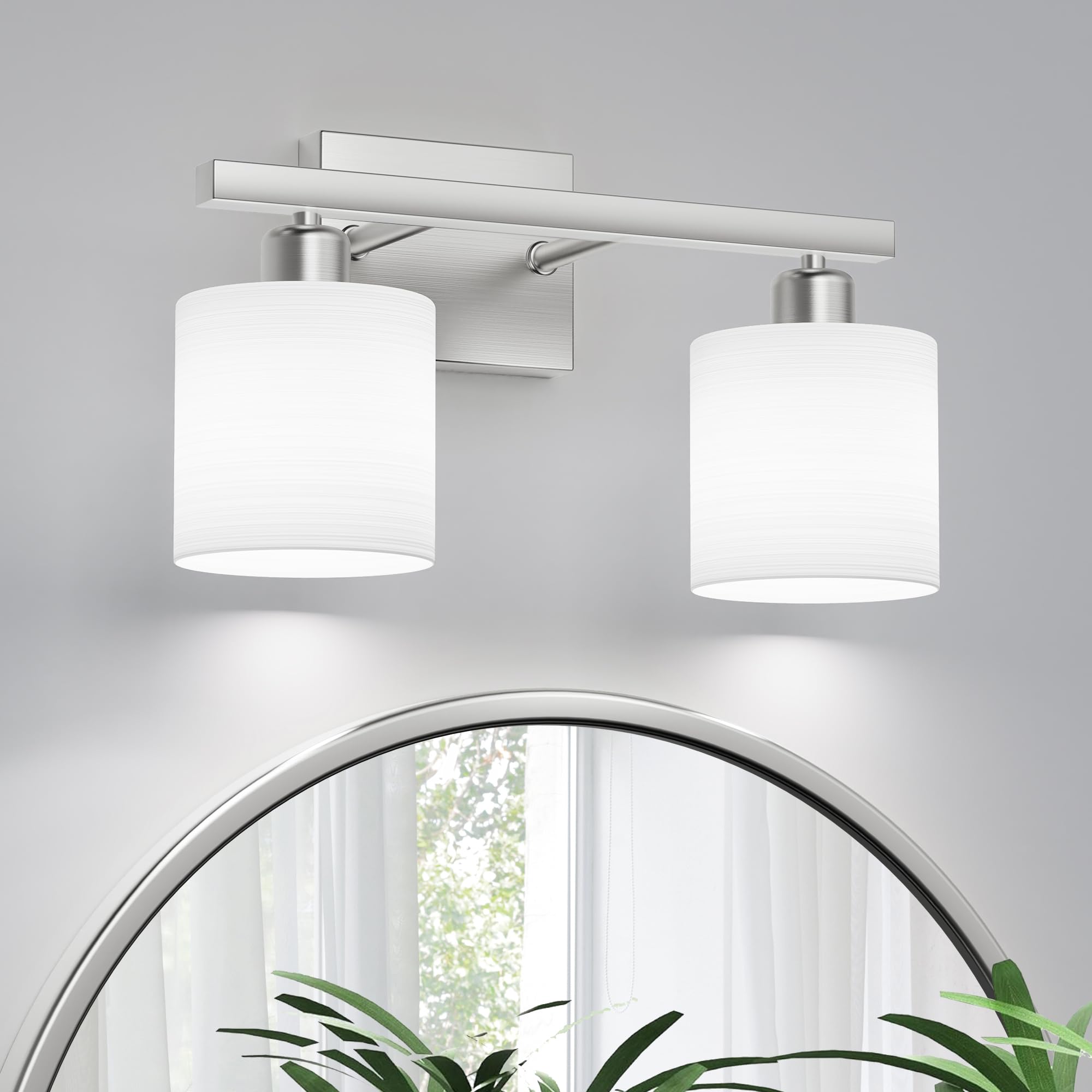 PARTPHONER Classic Vanity Lights, 2-Light Brushed Nickel, Textured Frosted Opal Glass Shades, Model PAWL200AS1