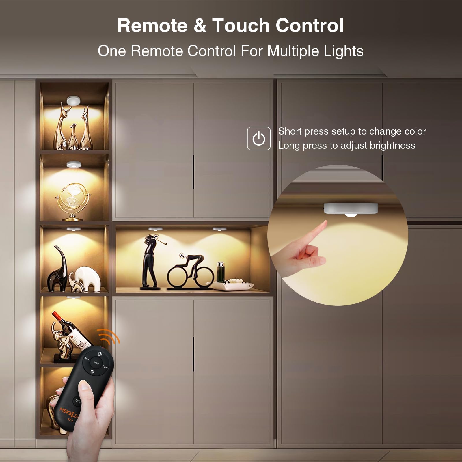 MEKKLEON Puck Lights - Rechargeable Wireless Under Cabinet Lights, 5 Pack, Silver, Model G3-G18