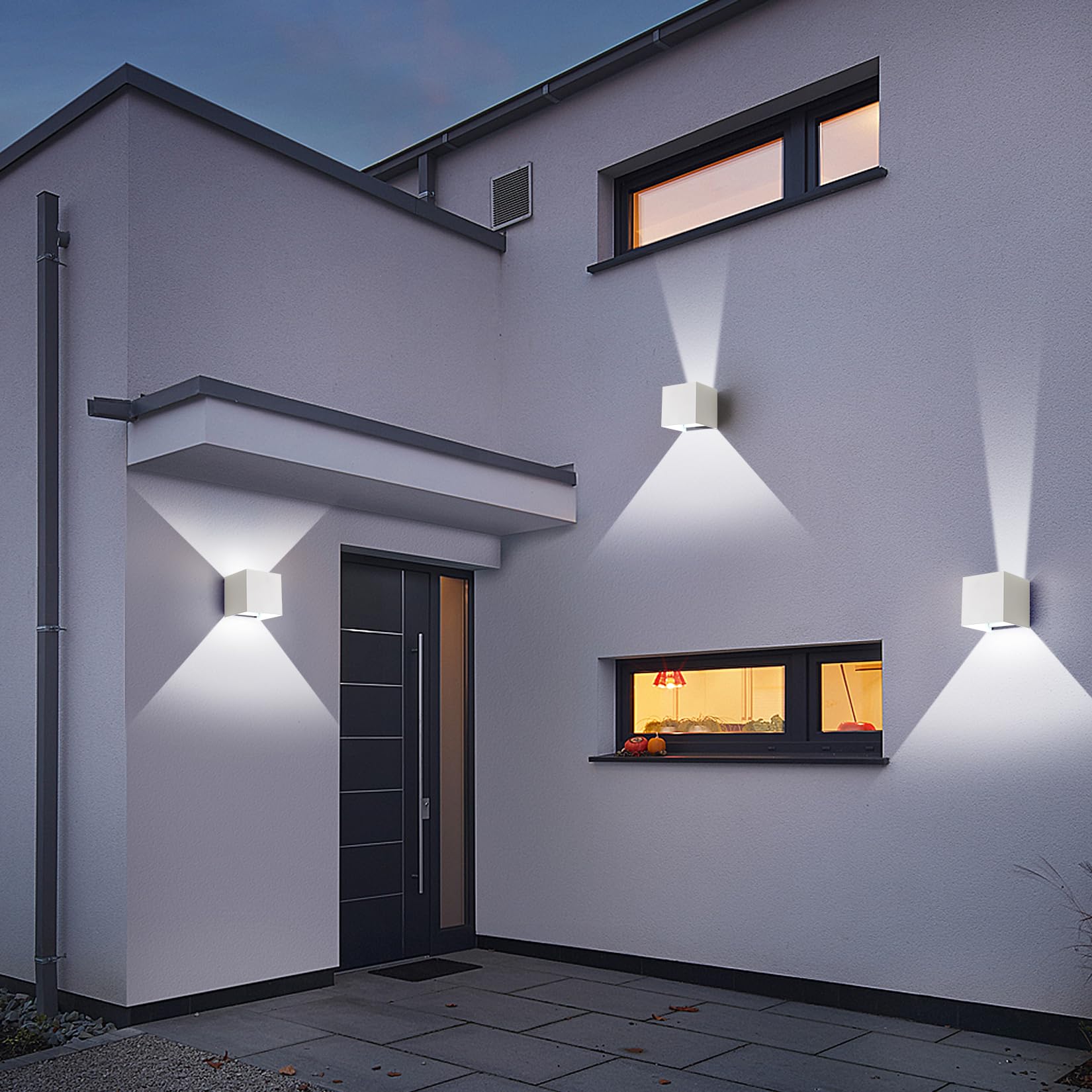 4 Pack Led Outdoor Wall Lights Exterior/Interior 3 Colors Adjustable 15W Wall Light Fixture Ip65 Waterproof Porch Exterior Wall Sconce Modern Outdoor Lighting Square Aluminum White Up And Down Lights