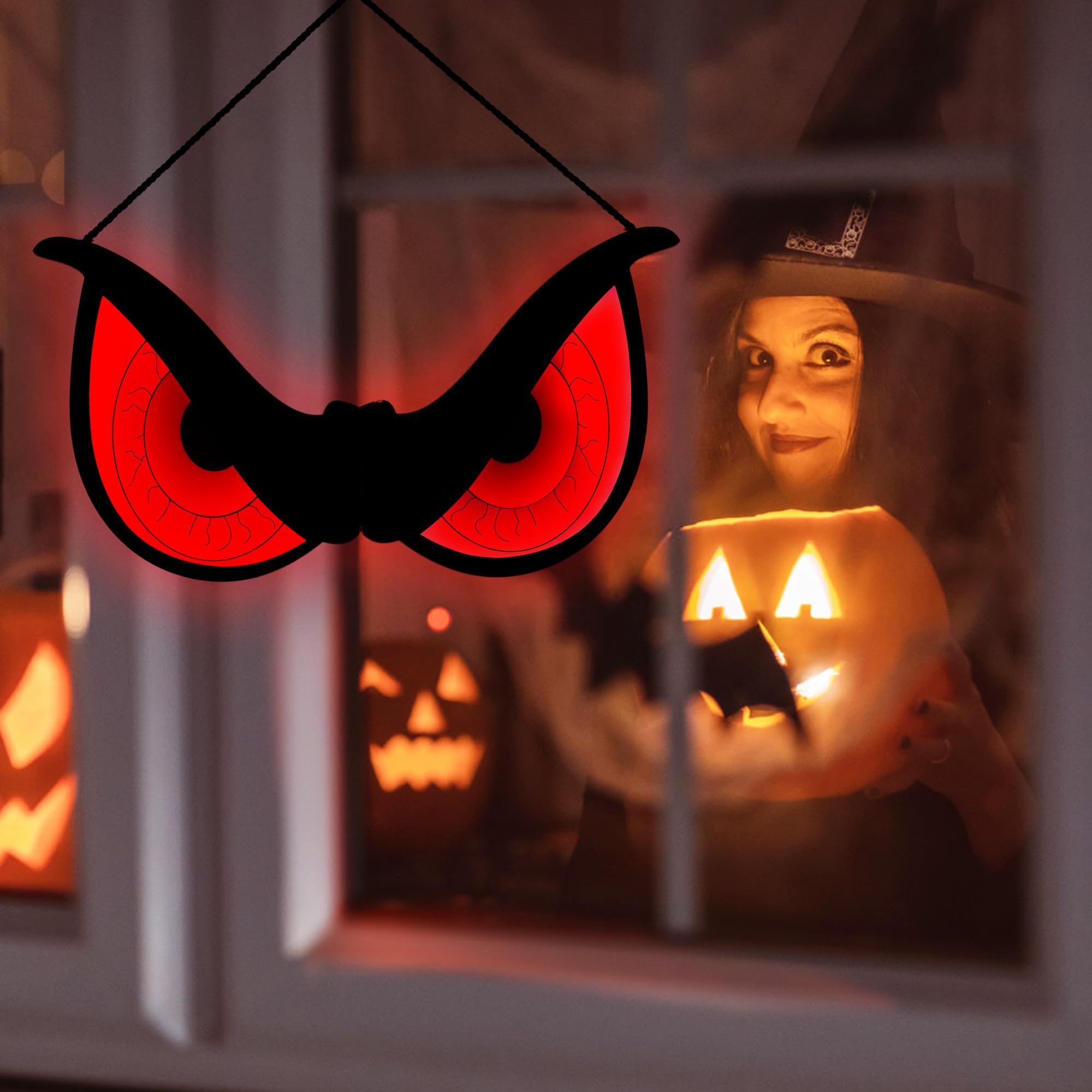 Blctec Halloween Decorations Spooky Eyes Lights, 20 Inch Large Wooden Halloween Window Eye Lights With 7 Color Modes And Usb/Battery Operated For Home, Wall, Window, Trees Halloween Décor, Style A