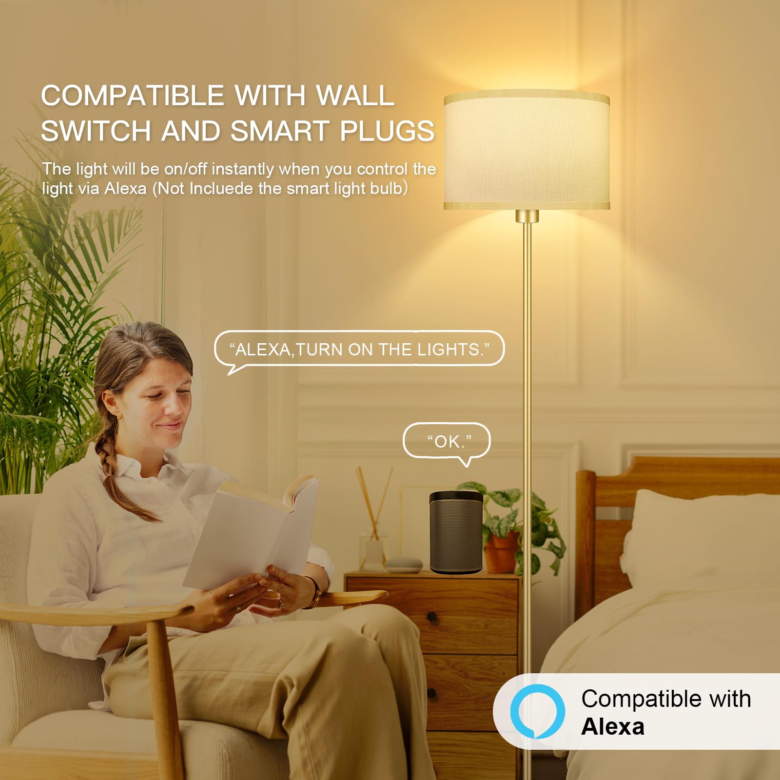 Gold Floor Lamps For Living Room, Modern Standing Lamp, White Lamp Shades, Foot Switch, Simple Pole Lamps Tall Lamp For Bedroom,