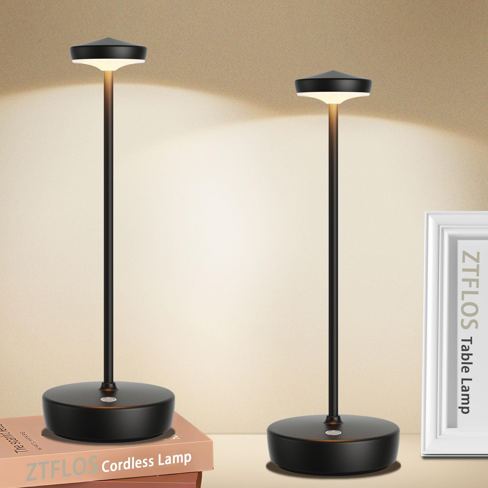 ZTFLOS Cordless LED Table Lamp,Rechargeable 5000mAh Battery - Touch Control 3-Level Brightness with Memory Function,Portable IP5