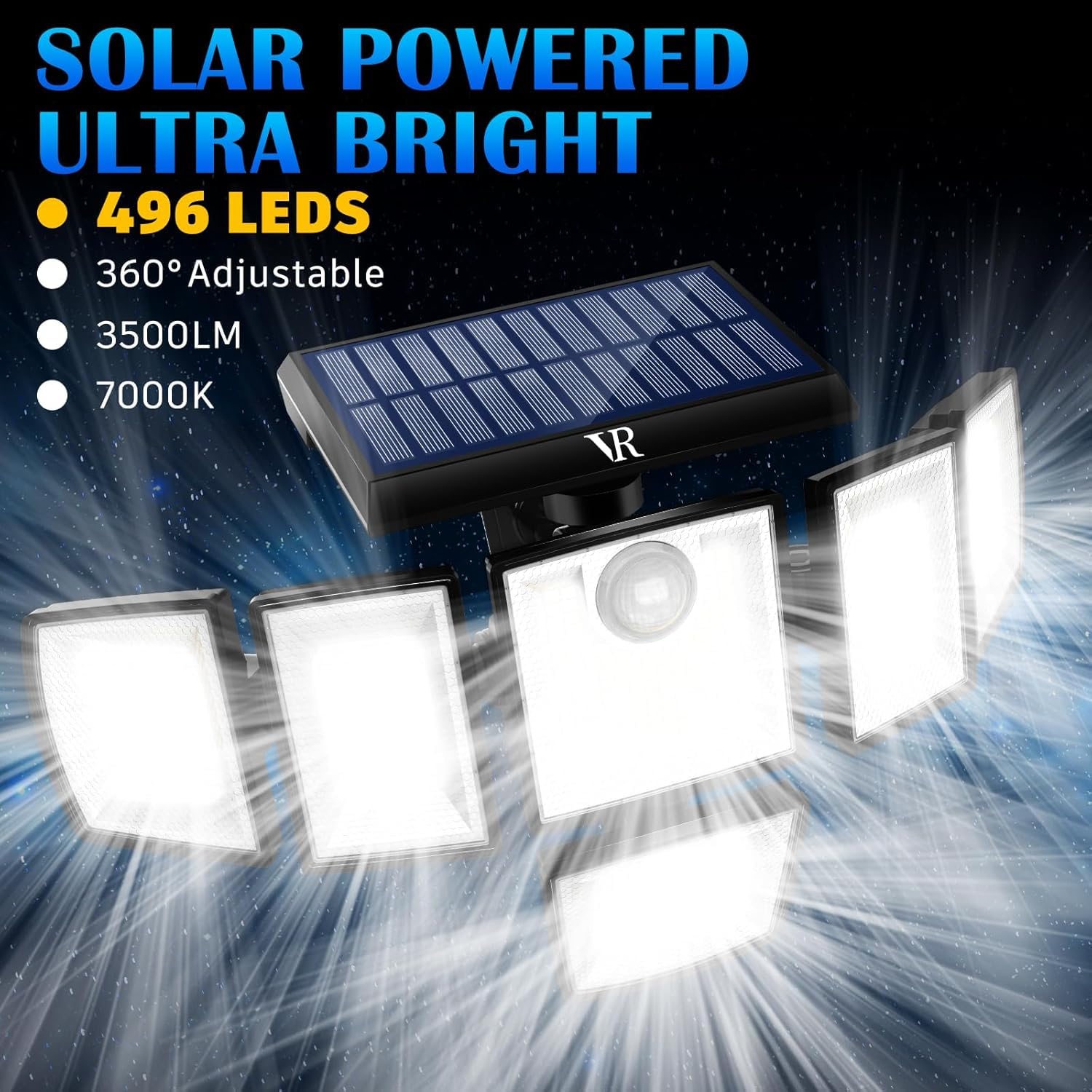 VENSSTNOR Solar Motion Sensor Flood Lights 496LEDs 3500LM 3 Modes 2Pack Black