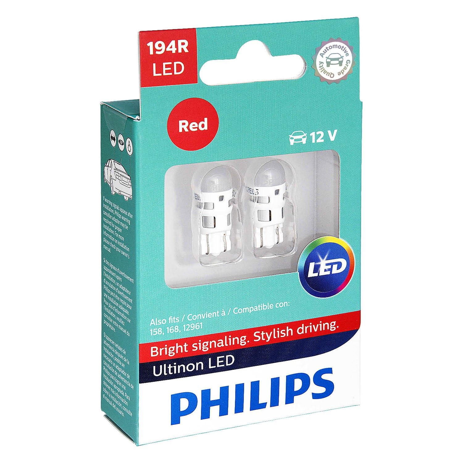 Philips Automotive Lighting 194RLED Ultinon LED Bulb (Red), 2 Count (Pack of 1)