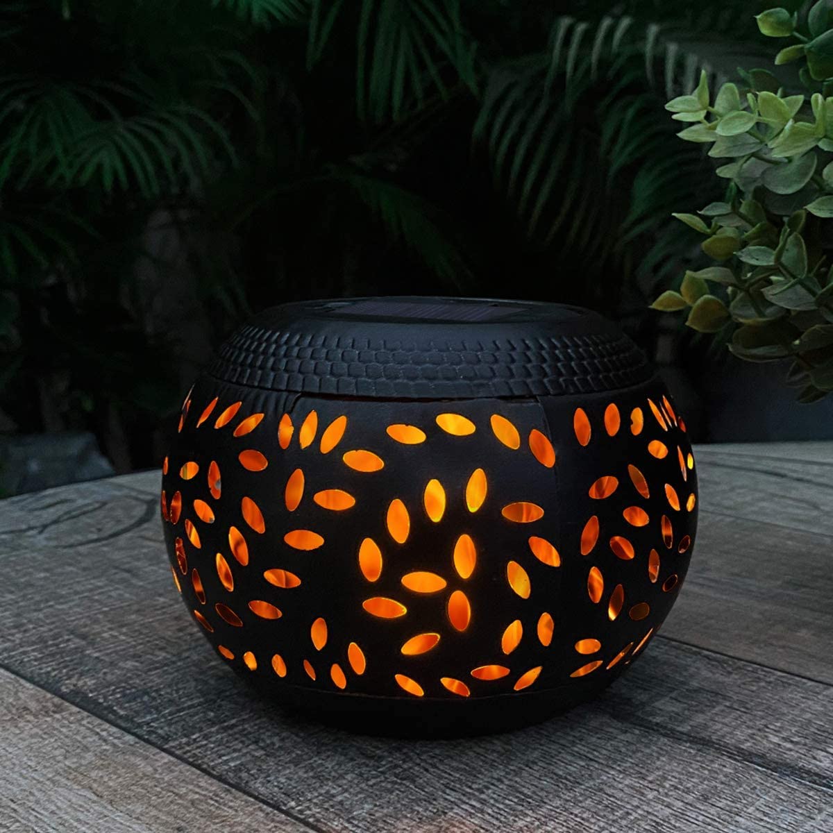 Solar Table Lights Outdoor Waterproof - Dancing Flickering Flame Lamp Black Metal Tabletop Light Solar Powered Decorative Lighti