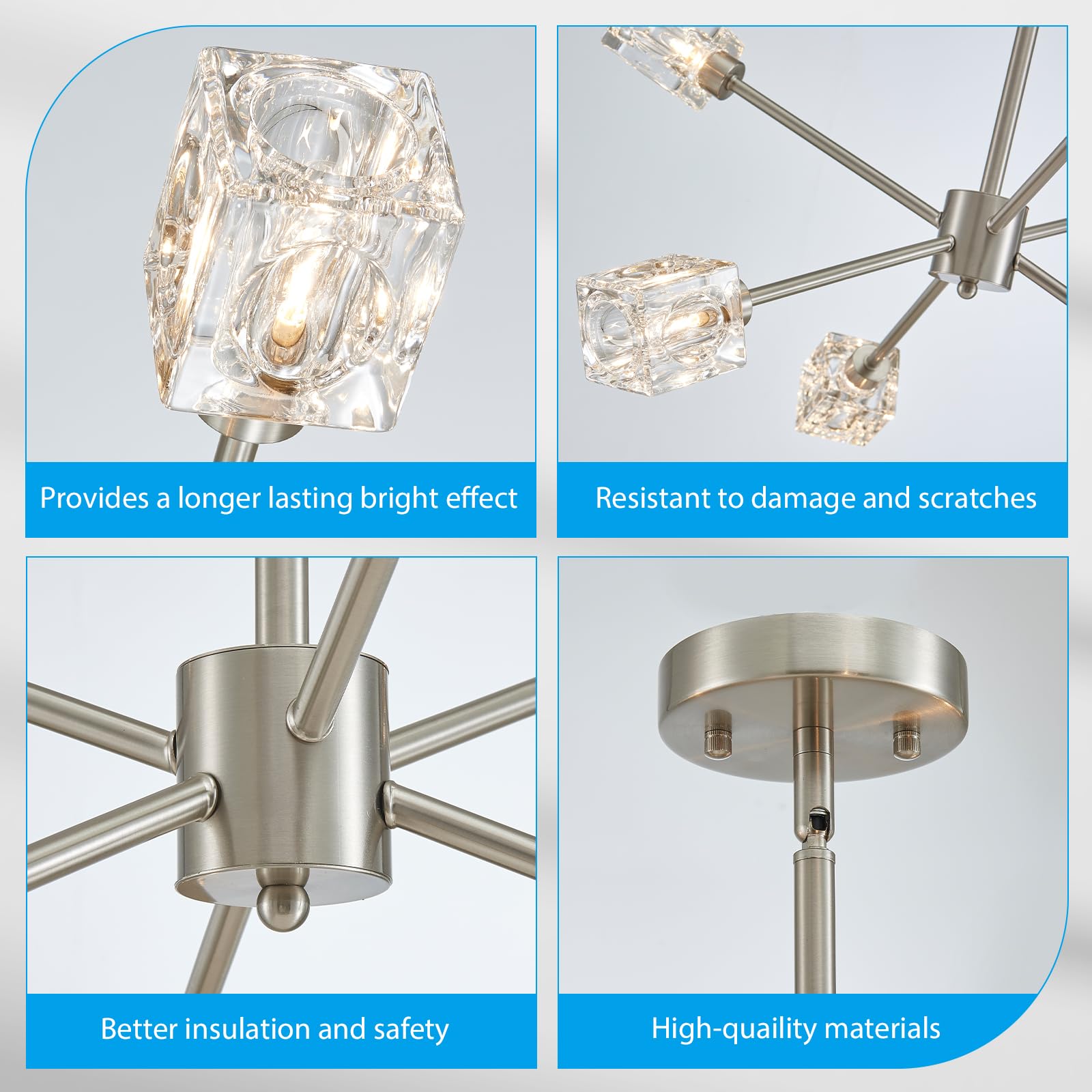 Xingqi 6-Light Semi Flush Mount Ceiling Light Fixture Modern Brushed Nickel Sputnik Chandelier 25.2'' Ceiling Lighting For Bedro