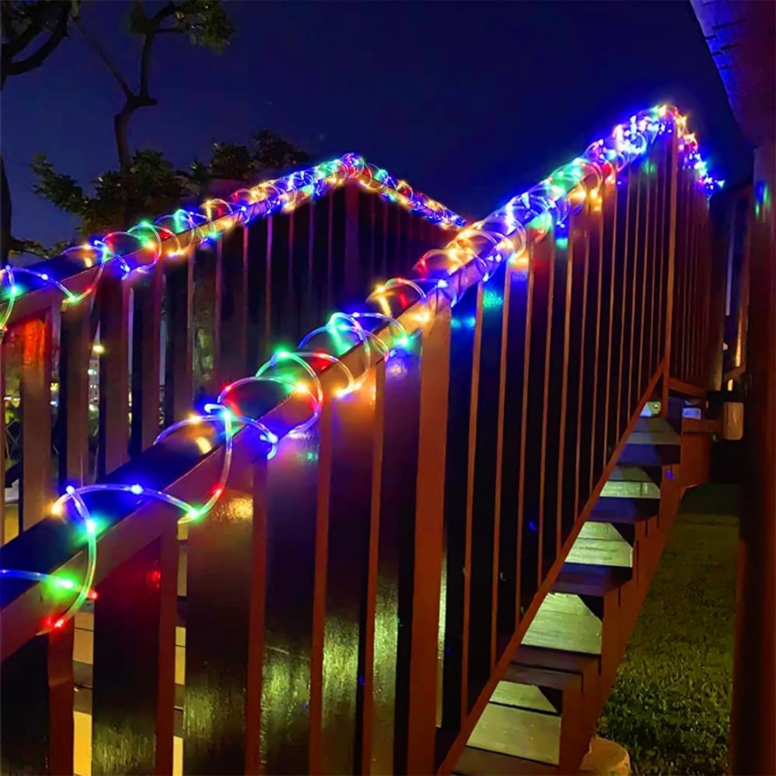 Qitong Christmas Solar Rope Lights, 2 Pack Each 33Ft 100 Led Solar Rope Lights Outdoor Waterproof, 8 Modes Clear Tube Christmas