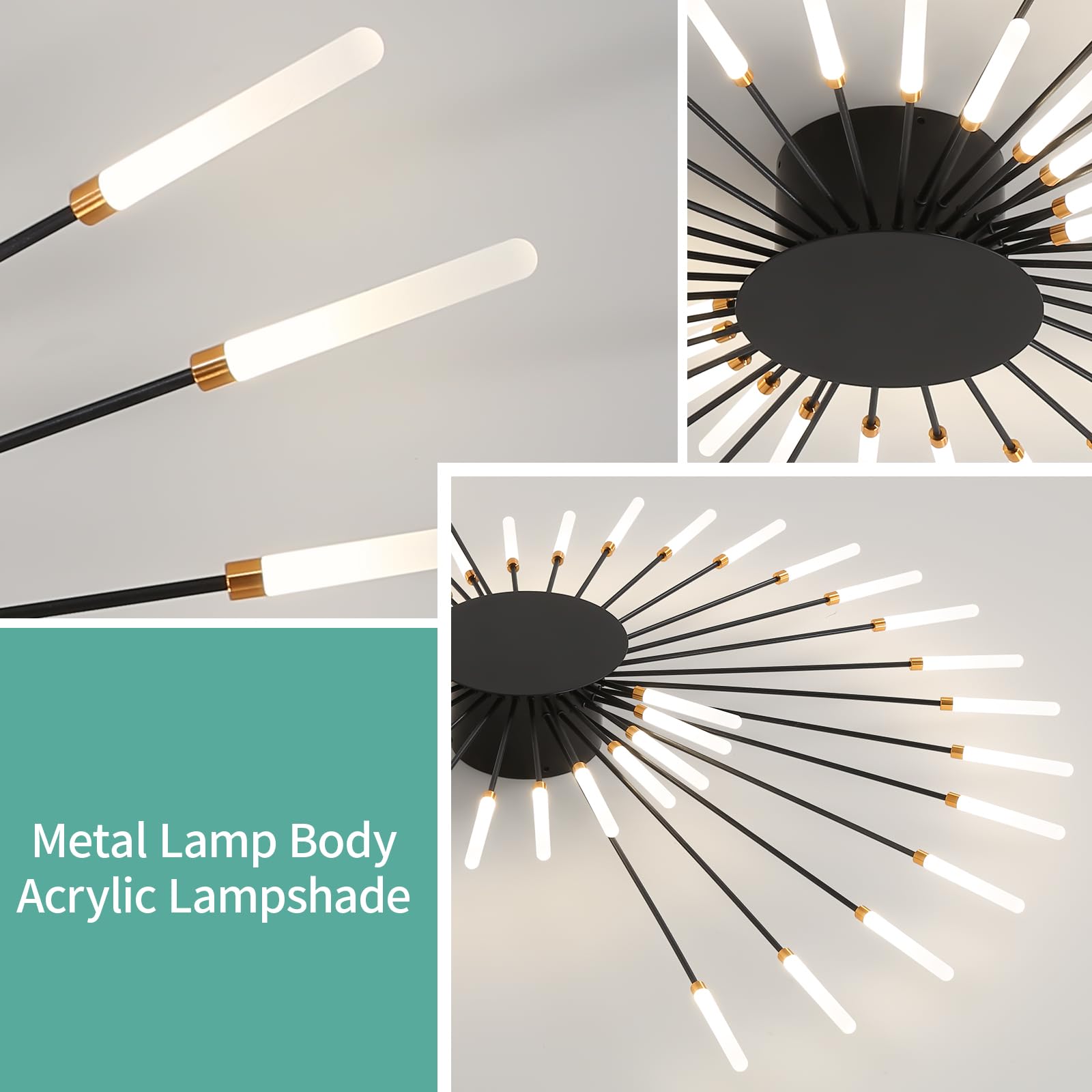 Ziidoo Modern Ceiling Light  42 Lights Metal Firework Designed Chic Led Lighting Fixture For Farmhouse Kitchen Dining Room Bedroom Hallway Living Room (Black)