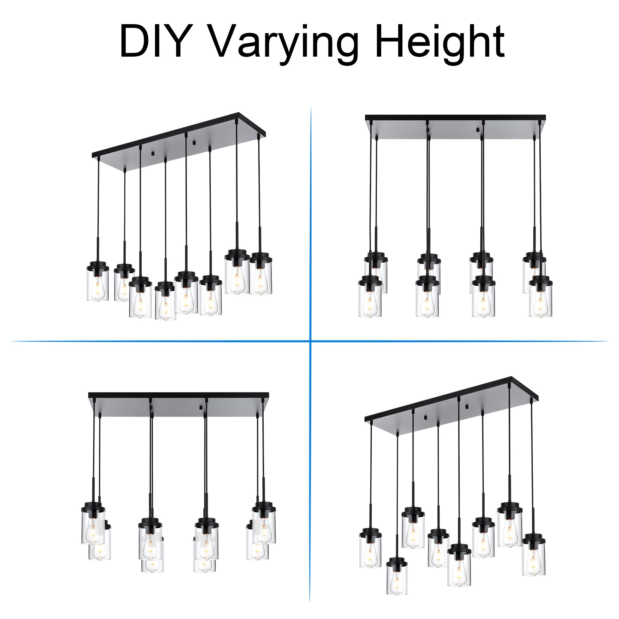 MELUCEE 8 Lights Linear Chandelier Lighting Black Metal Pendant Light 31.5in