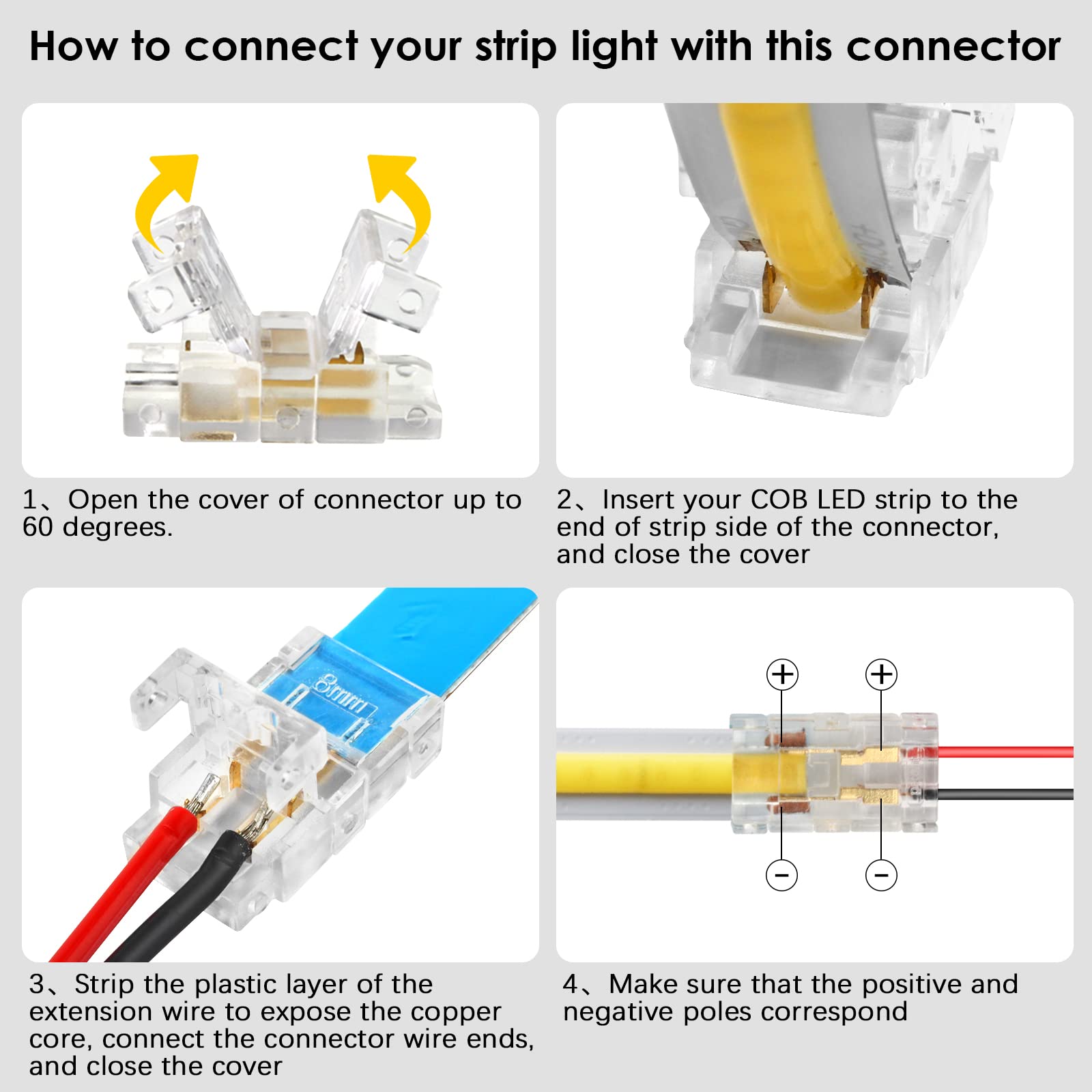 Rgbzone 12Pcs 2Pin 8Mm Cob Led Connectors Strip To Wire Connection Solderless Extension For 8Mm Cob Led Strip Lights