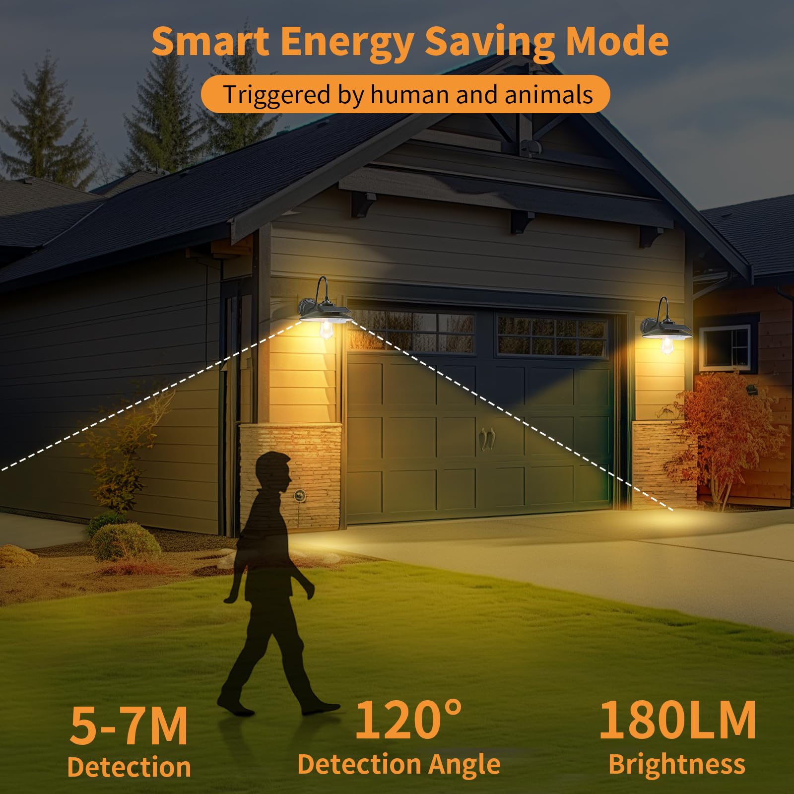 CRIRY Solar Barn Light - 3 Lighting Modes, Motion Sensor, IP65 Waterproof, 7.9" x 13.4", Black, Model WL501, Bulb Included