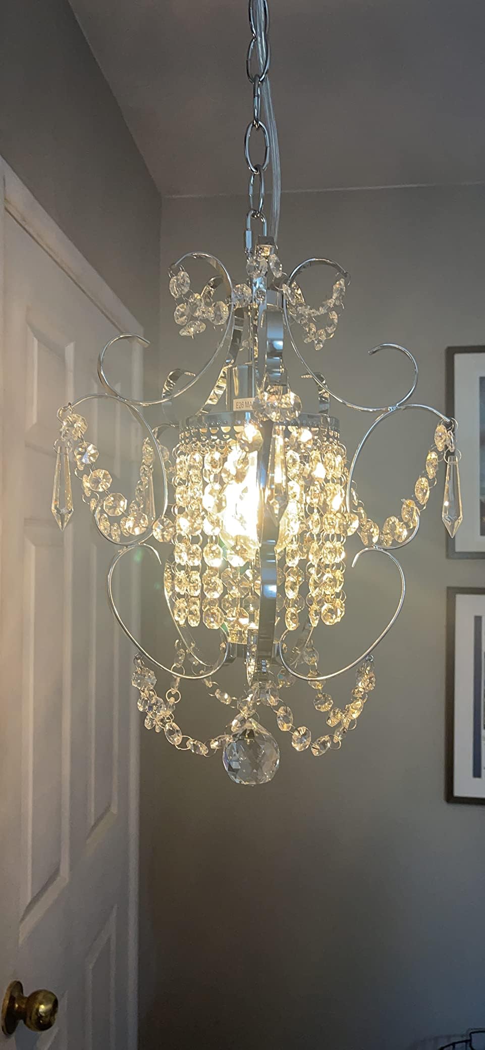 riomasee Mini Chandelier Modern Chrome Crystal Ceiling Light Fixture 1-Light Iron Small Chandelier for Bedroom,Kitchen,Girls Roo